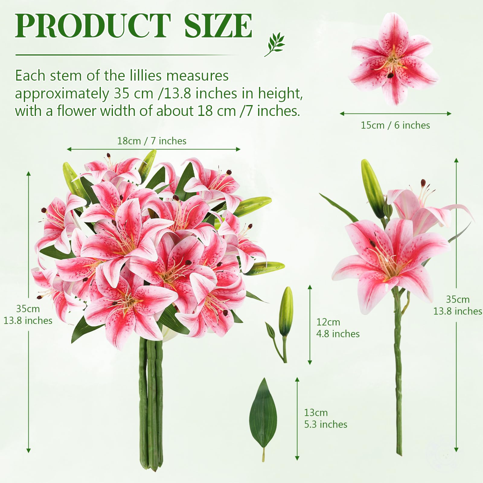 TYL&TYS 6PCS Artificial Lilies Flower Set, 3D Printing Realistic Fake Lilies with 12 Heads and 6 Buds - Image 5