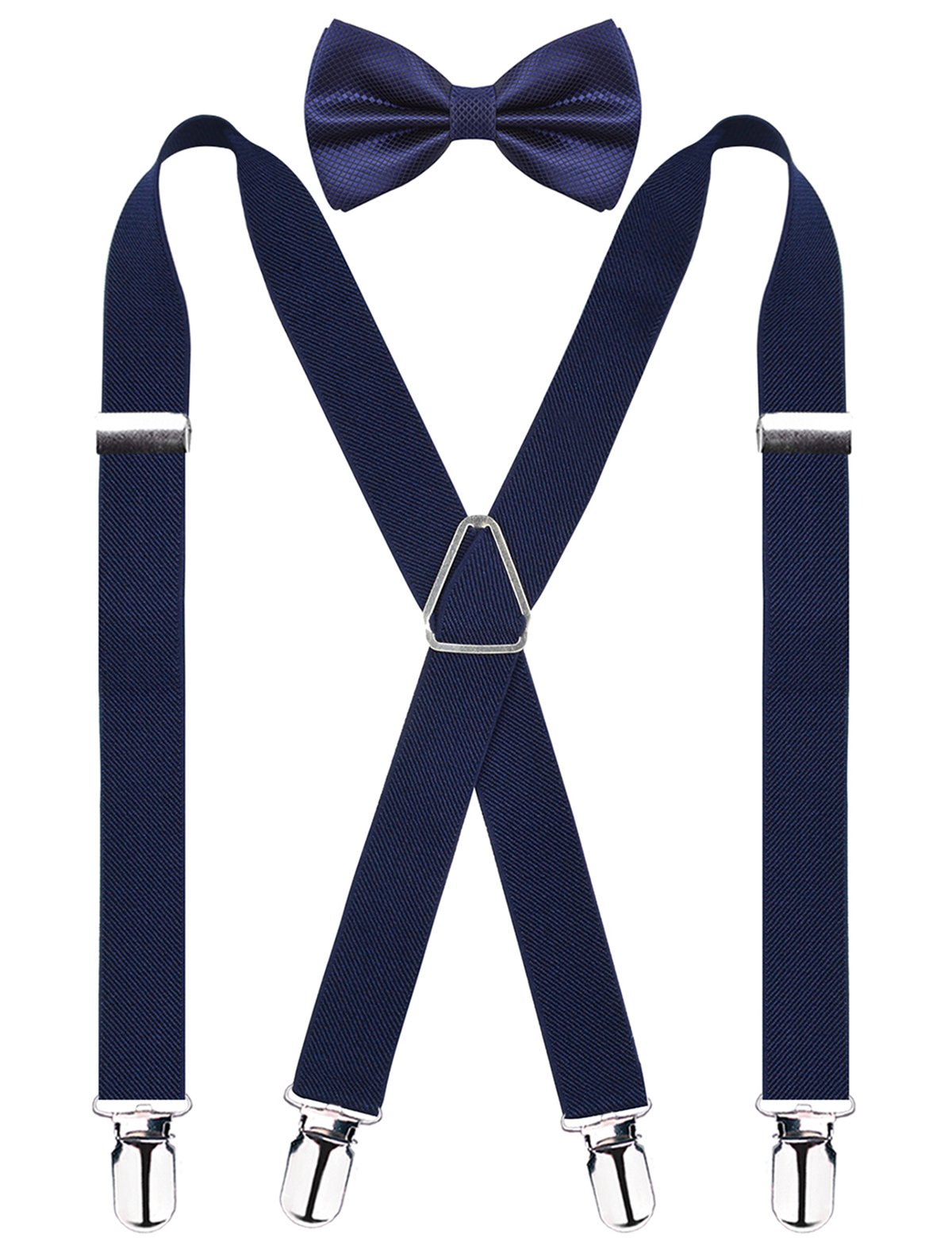 Alizeal Navy Elastic and Adjustable Mens Trouser Braces Bow tie Set
