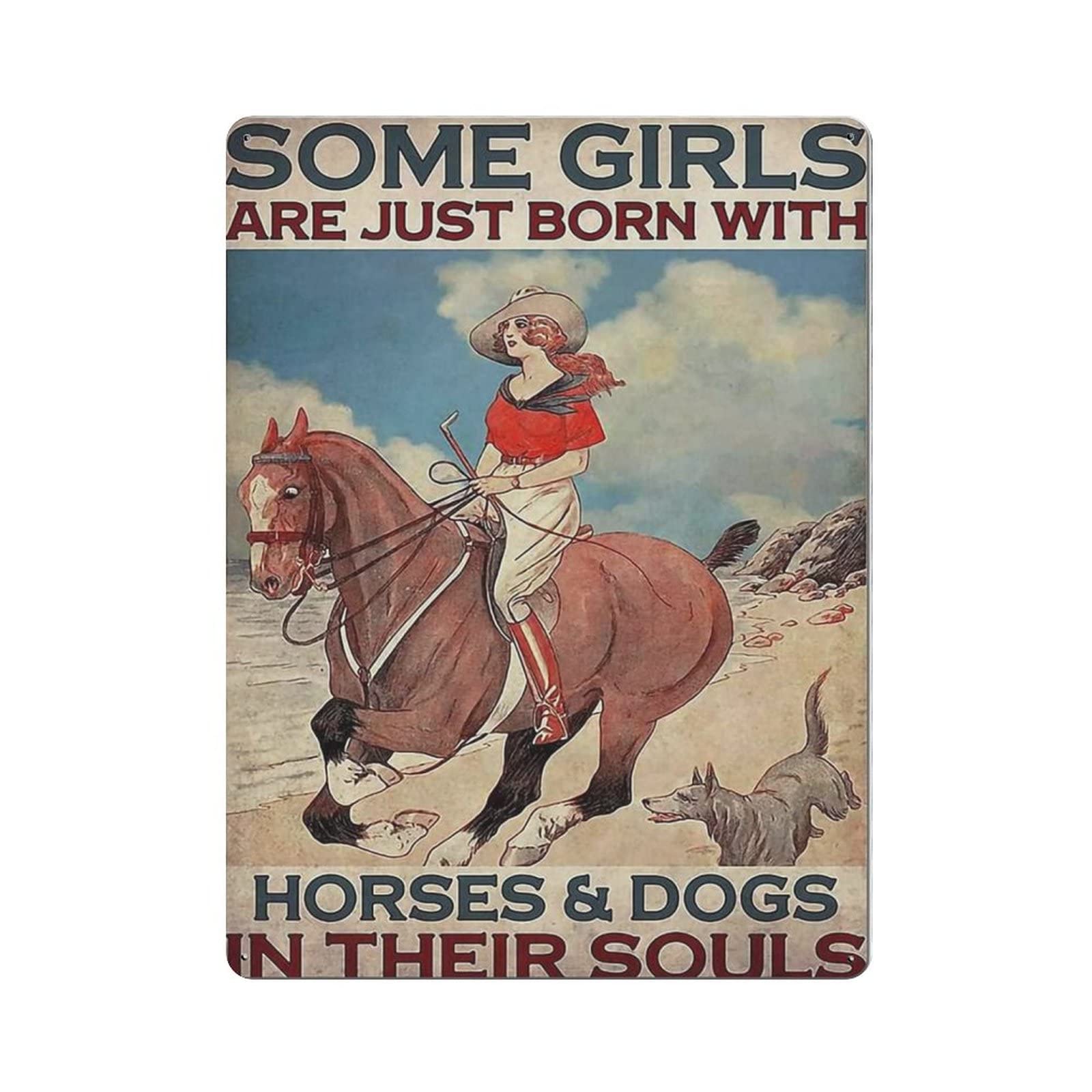 AOOEDM Horses & Dogs In Their Souls Metal Signs for Garage Man Cave Bar Kitchen Coffee Tin Sign Nostalgic Wall Decor Signs Vintage Retro Poster