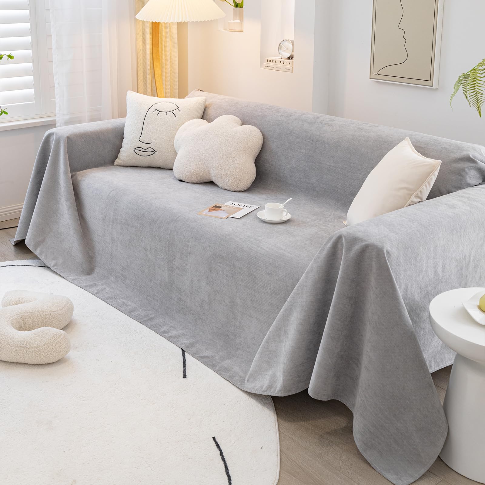 jianyana Sofa Covers Soft Durable Reversible Chenille Sofa Slipcover Couch Covers Modern Plaid Universal Furniture Protector for 1 2 3 4 Seater Sofa Loveseat L-shape Corner Futon Sofas