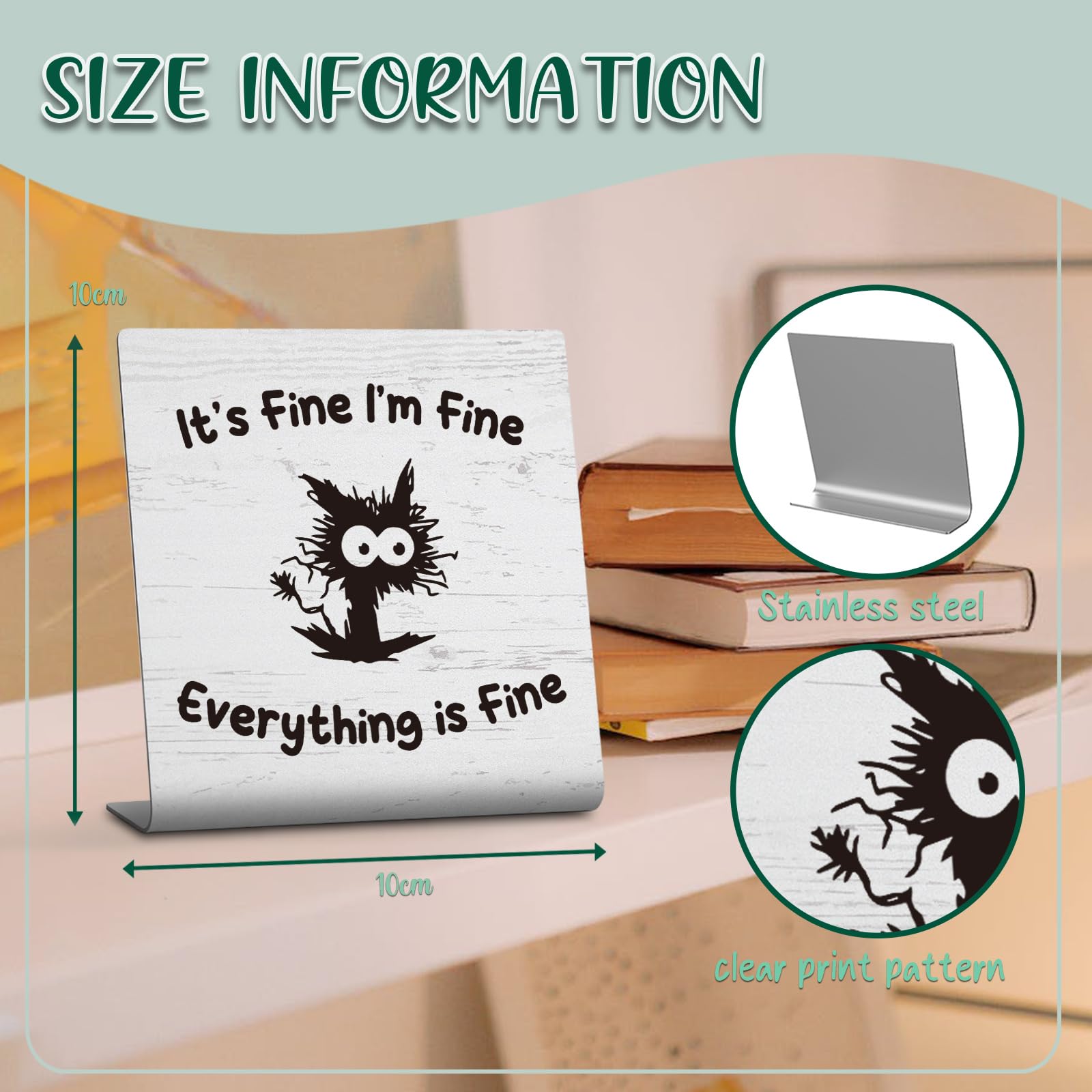 Funny "I'm Fine Everything's Fine" Wood Box Sign - Sarcastic Desk Decor, Cat Lover Gift 6x6"
