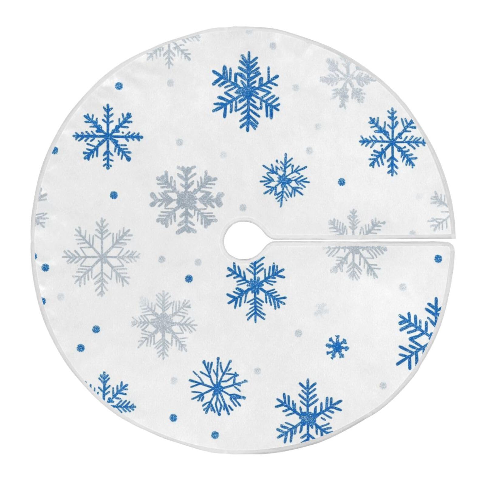 Christmas Tree Skirt Blue Snowflakes Silver Glitter Pattern Xmas Tree Ornaments Christmas Tree Mat for Decorations Holiday Party 120cm