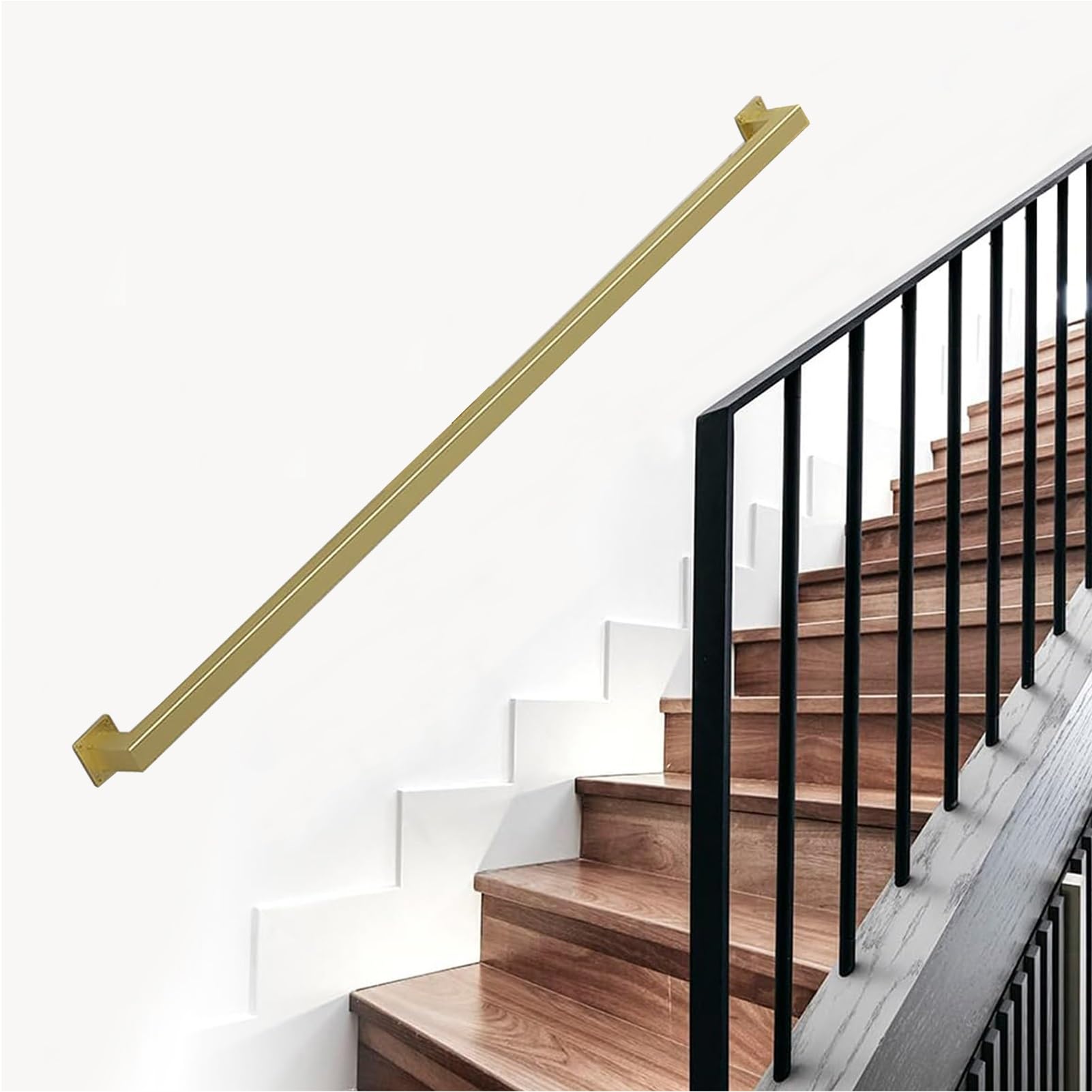Attrex Gold Handrail For Stairs Outside Steps, Black/White/ Metal Wrought Iron Corridor Safty Banister Hand Railing, Handrails For Indoor Outdoor Steps - Complete Kit(,18Ft/540Cm)