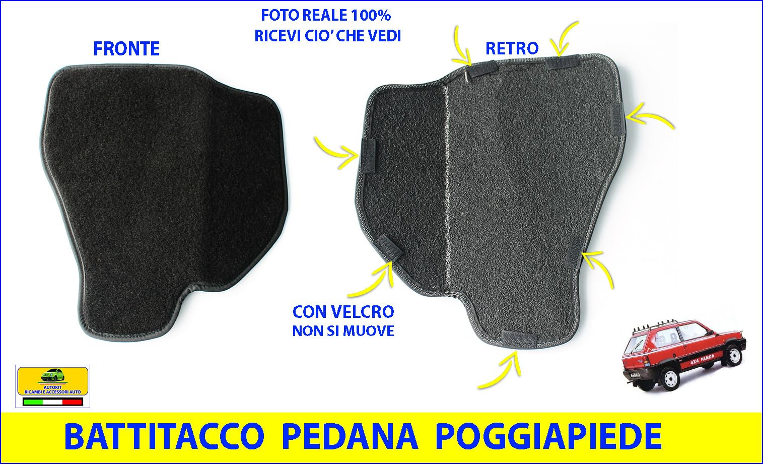 Tappetini Tappeti auto in Gomma 3D a Vaschetta + Battitacco Poggiapiede in Moquette antiscivolo Specifici per tutte le Panda modello 141-141A prodotte dal 1986 al 2003-8024897 - 28024