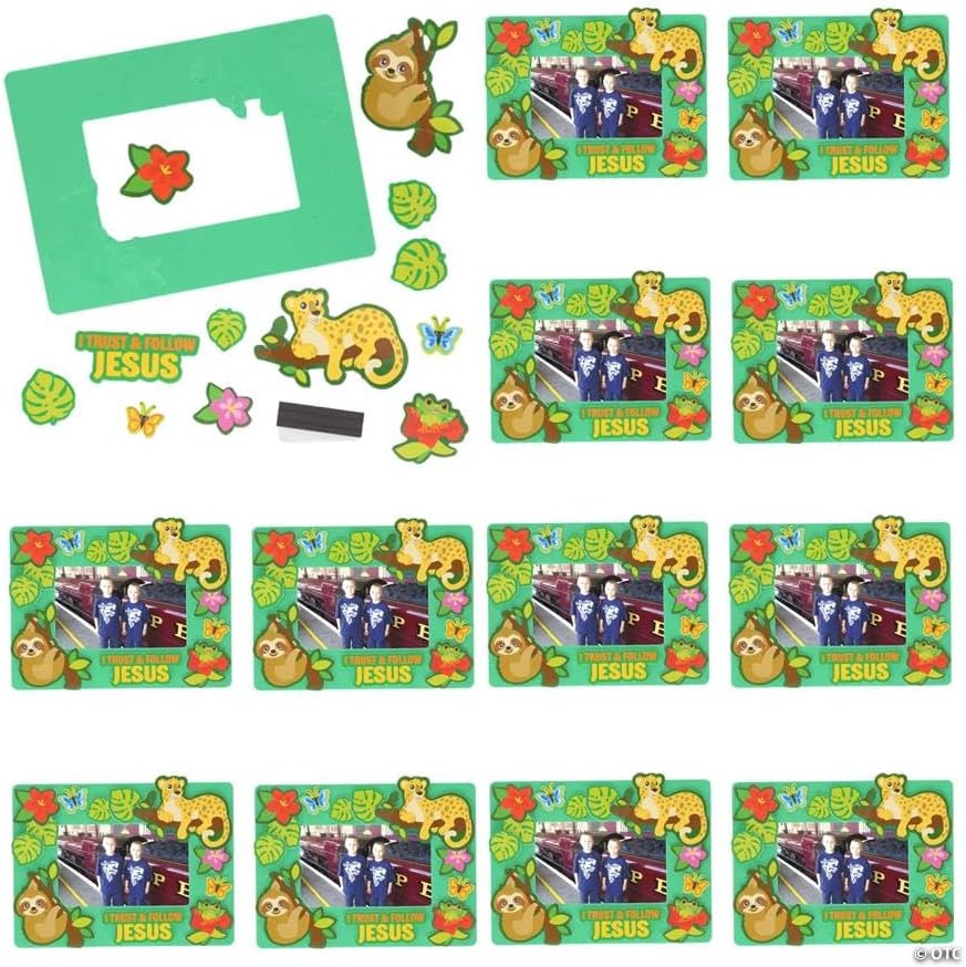 Fun Express 6 3/4" x 5" Rainforest VBS 2026 I Trust & Follow Jesus Picture Frame Magnet Craft Kit - Makes 12