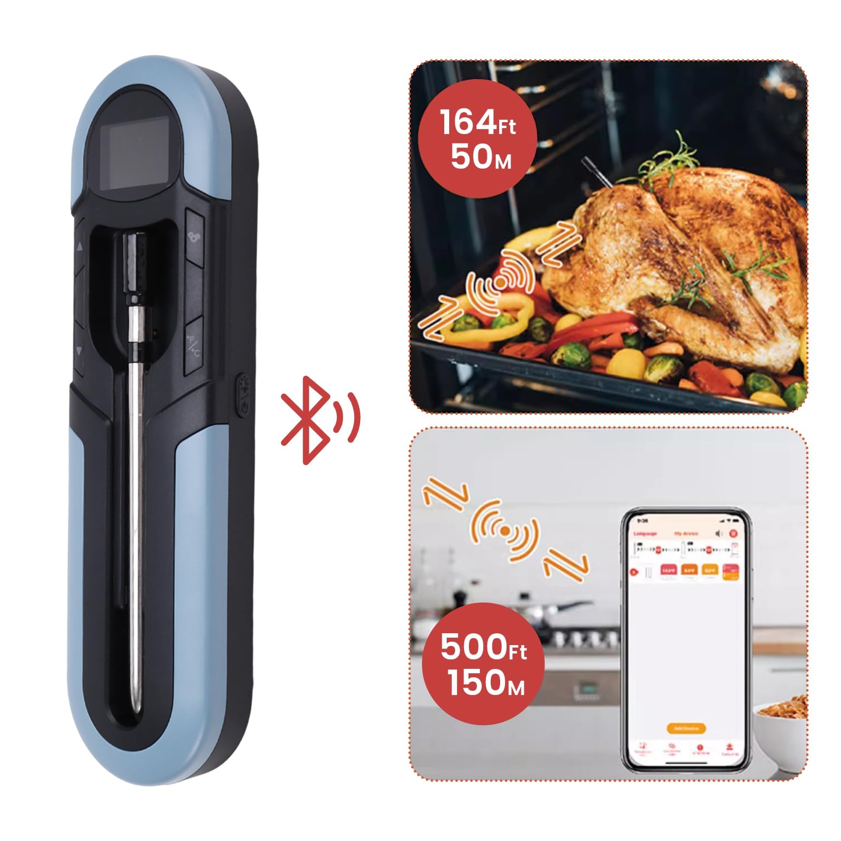 Termómetro Inalámbrico para Alimentos, Carne, Bistec, Digital, Bluetooth, Accesorios para Barbacoa, Cocina, Horno, Parrilla, Barbacoa, Termómetros Inteligentes A