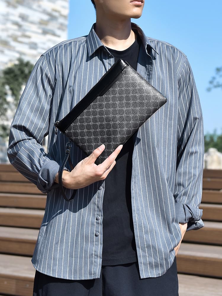Pochette da uomo per pendolari d'affari - Pelle PU di grande capacità con motivo scozzese