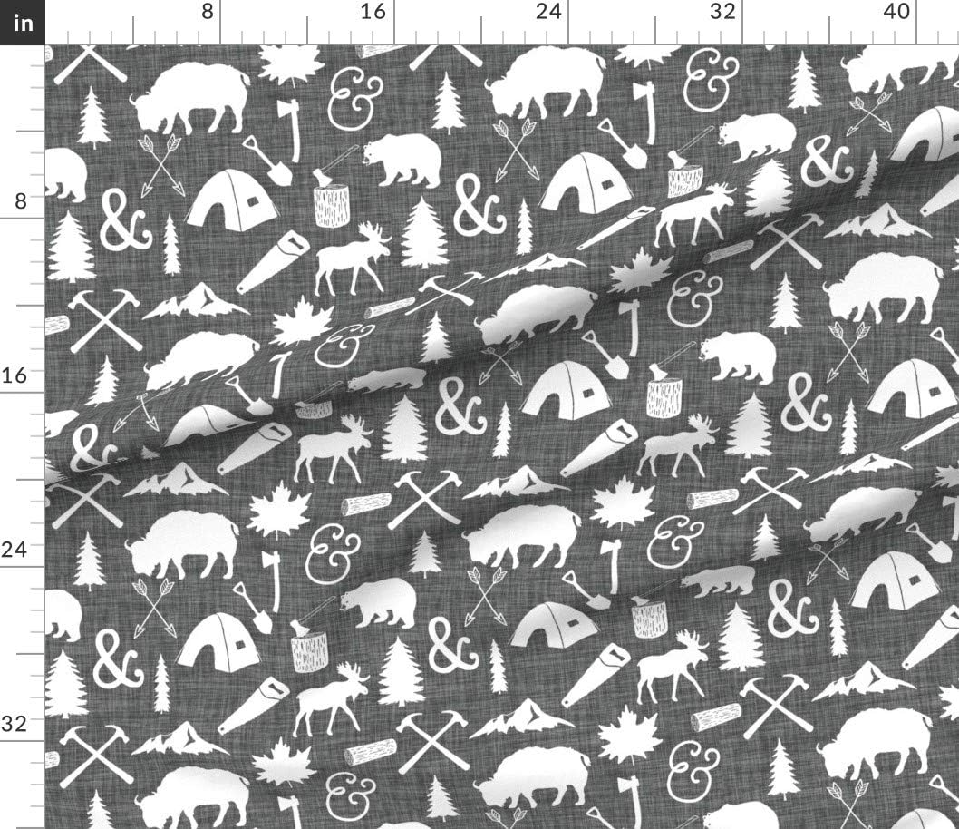 Spoonflower Fabric - Charcoal Bears Buffalo Trees Woodland Camping Nursery Printed on Petal Signature Cotton Fabric Fat Quarter - Sewing Quilting Apparel Crafts Decor