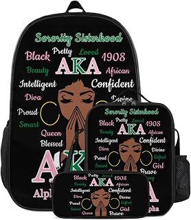 Reunbmq Sorority Life 3-Piece Set 17" Laptop Backpack Insulated Lunch Bag Pouch Lightweight 600D Oxford (AKA, One Size)