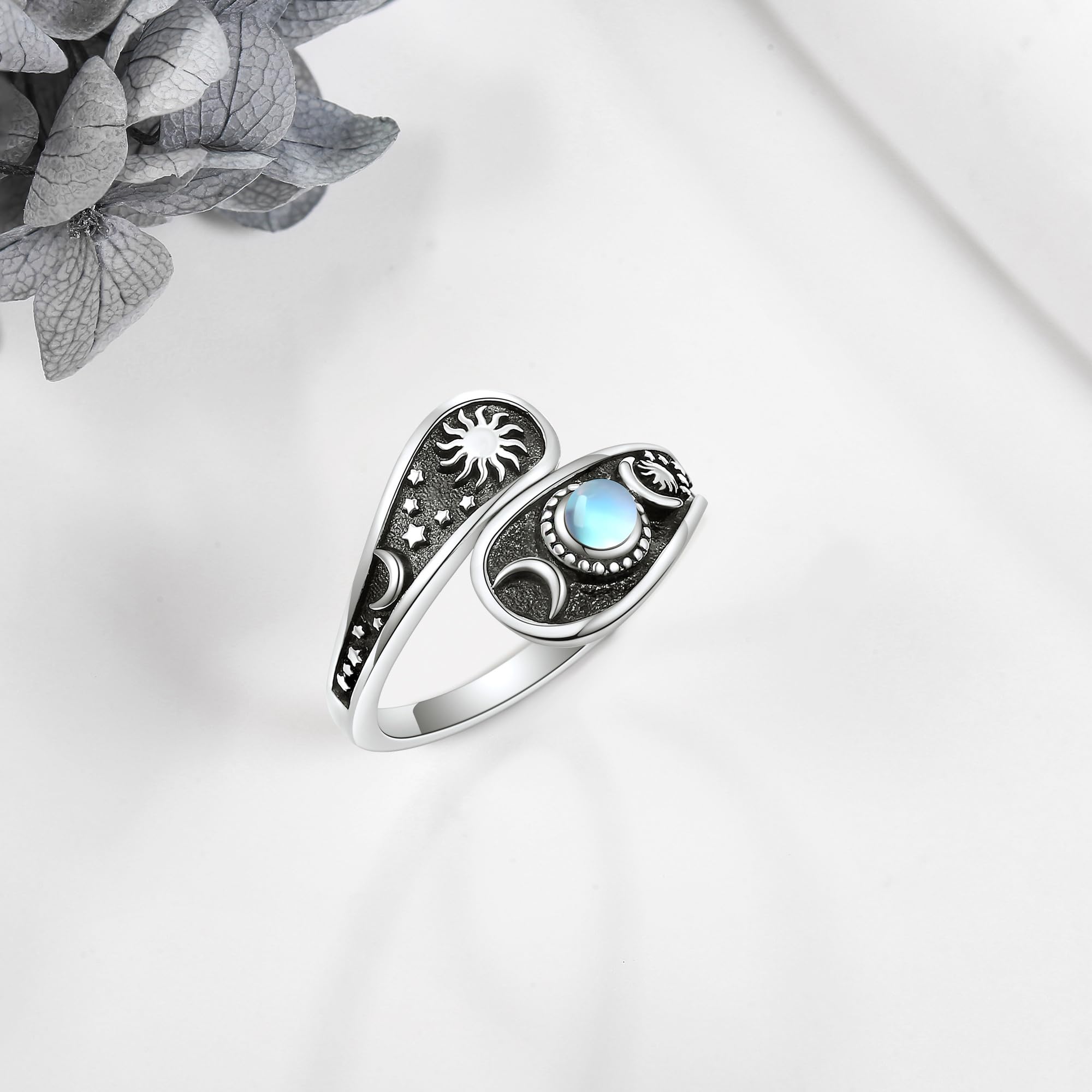 Löffel Ringe für Frauen Sterling Silber Sonne Mond und Stern Löffel Ringe Mondstein Löffel Schmuck für Frauen