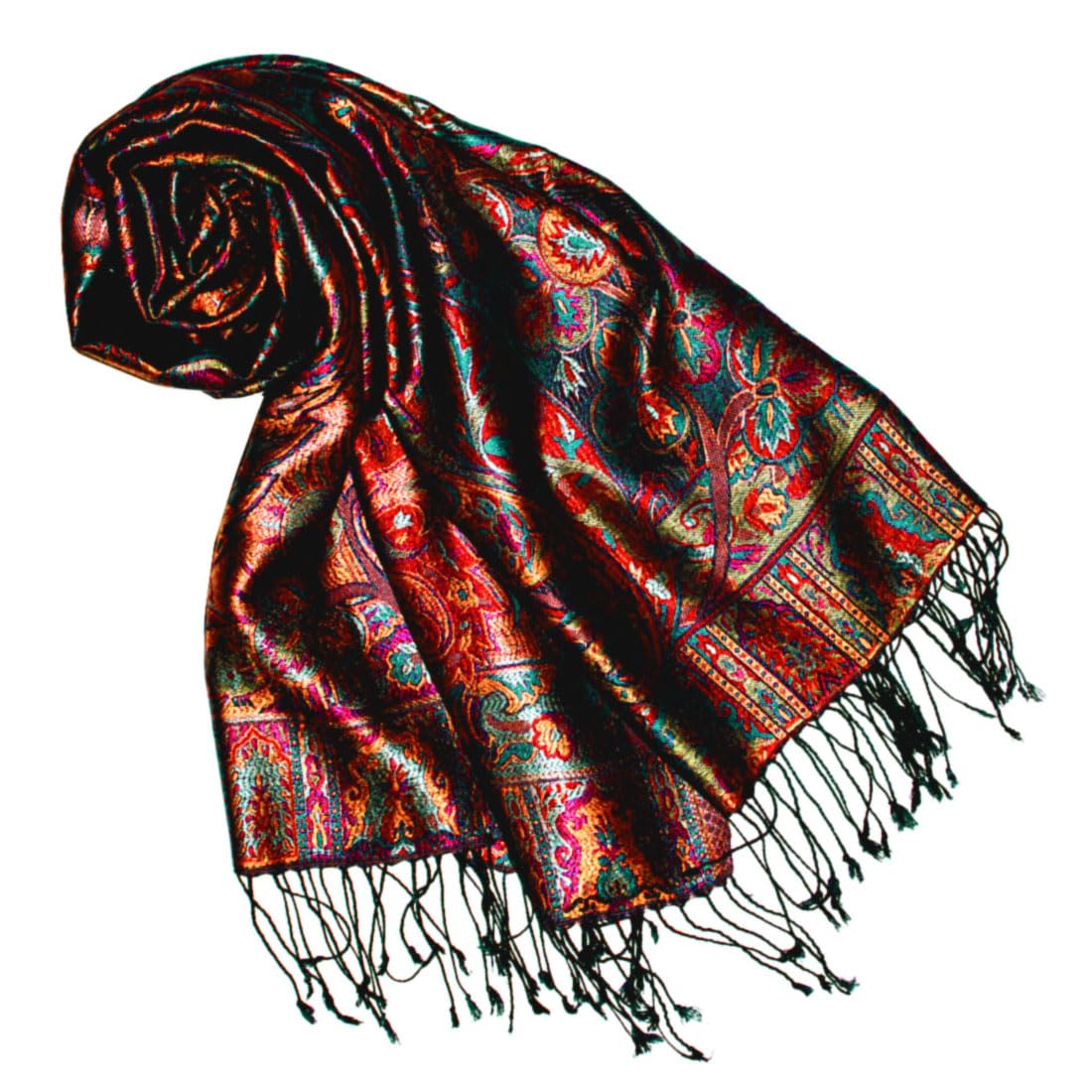 Lorenzo Cana - Sciarpa da uomo di lusso, in tessuto jacquard, 100% seta, motivo Paisley, in seta, multicolore, 70 x 190 cm