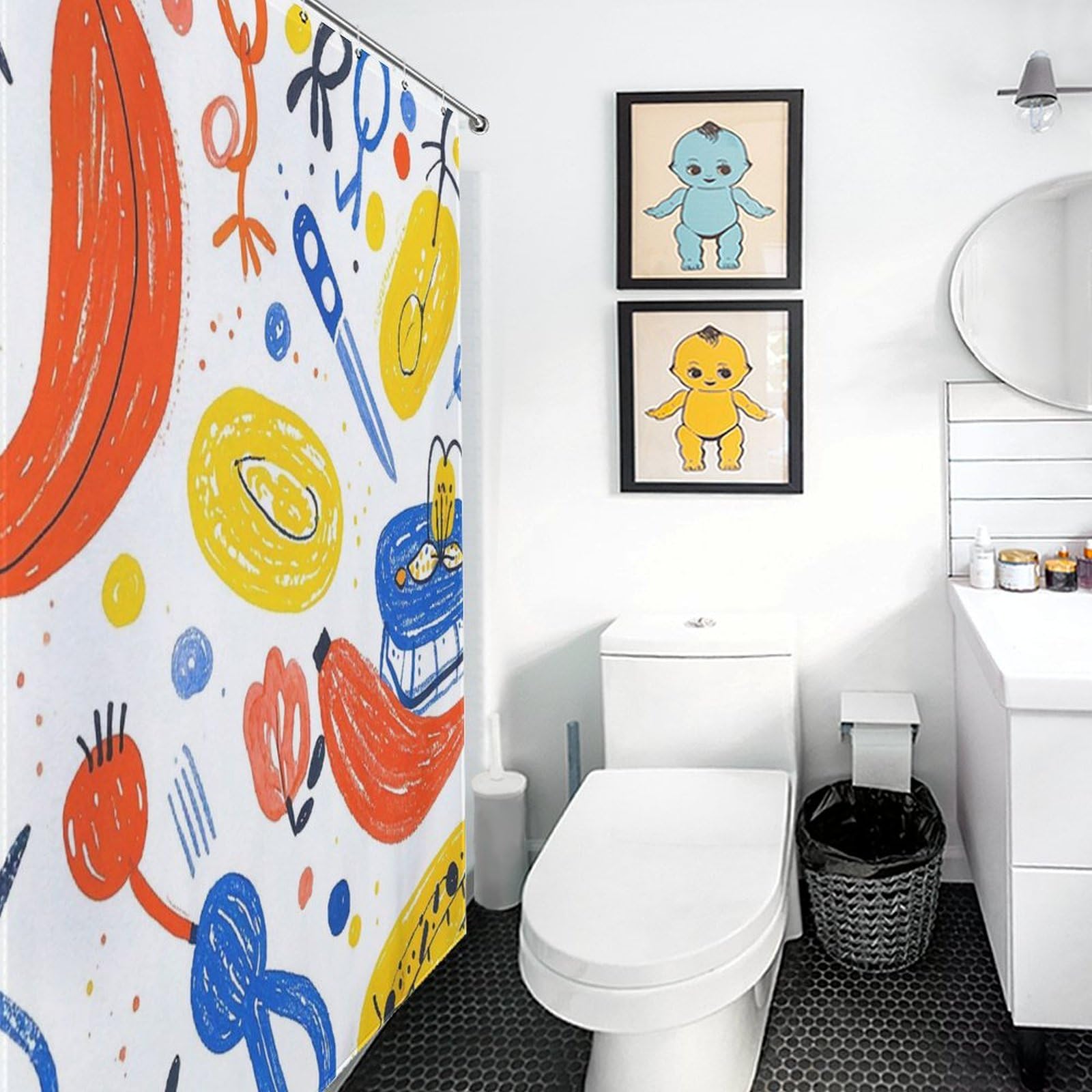 Rideau de douche en tissu imperméable de salle de bain avec 12 crochets