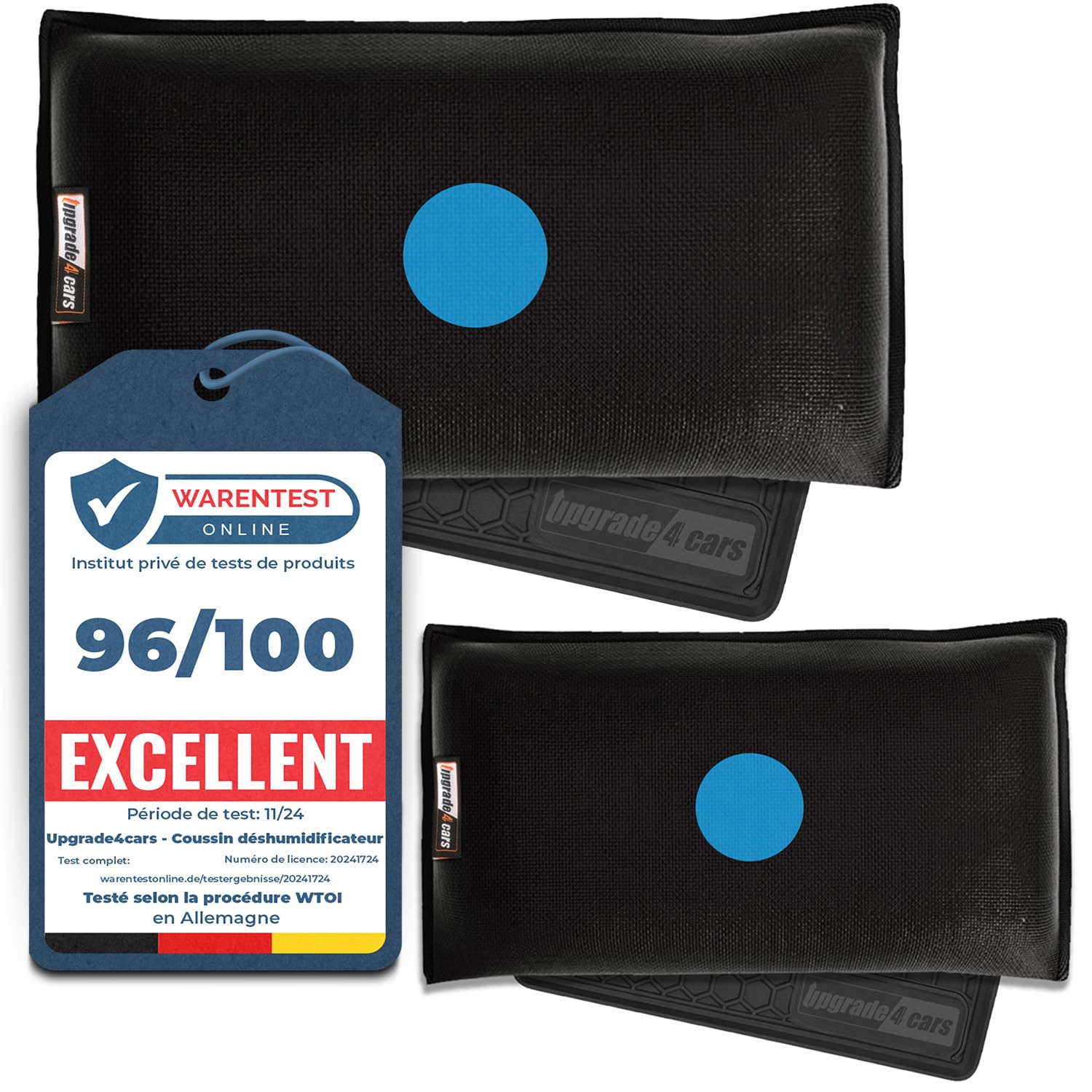 Upgrade4cars Déshumidificateur Voiture Réutilisable 2 x 1 Kg | Coussin Anti-Humidité & Sachet Recharge Silice Gel Avec Tapis Antidérapant