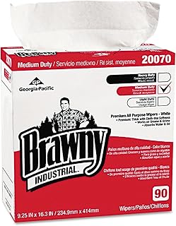 Brawny Industrial Medium-Duty Premium Wipes, 9 1/4 x 16 3/8, White, 90/Box, 10/Carton