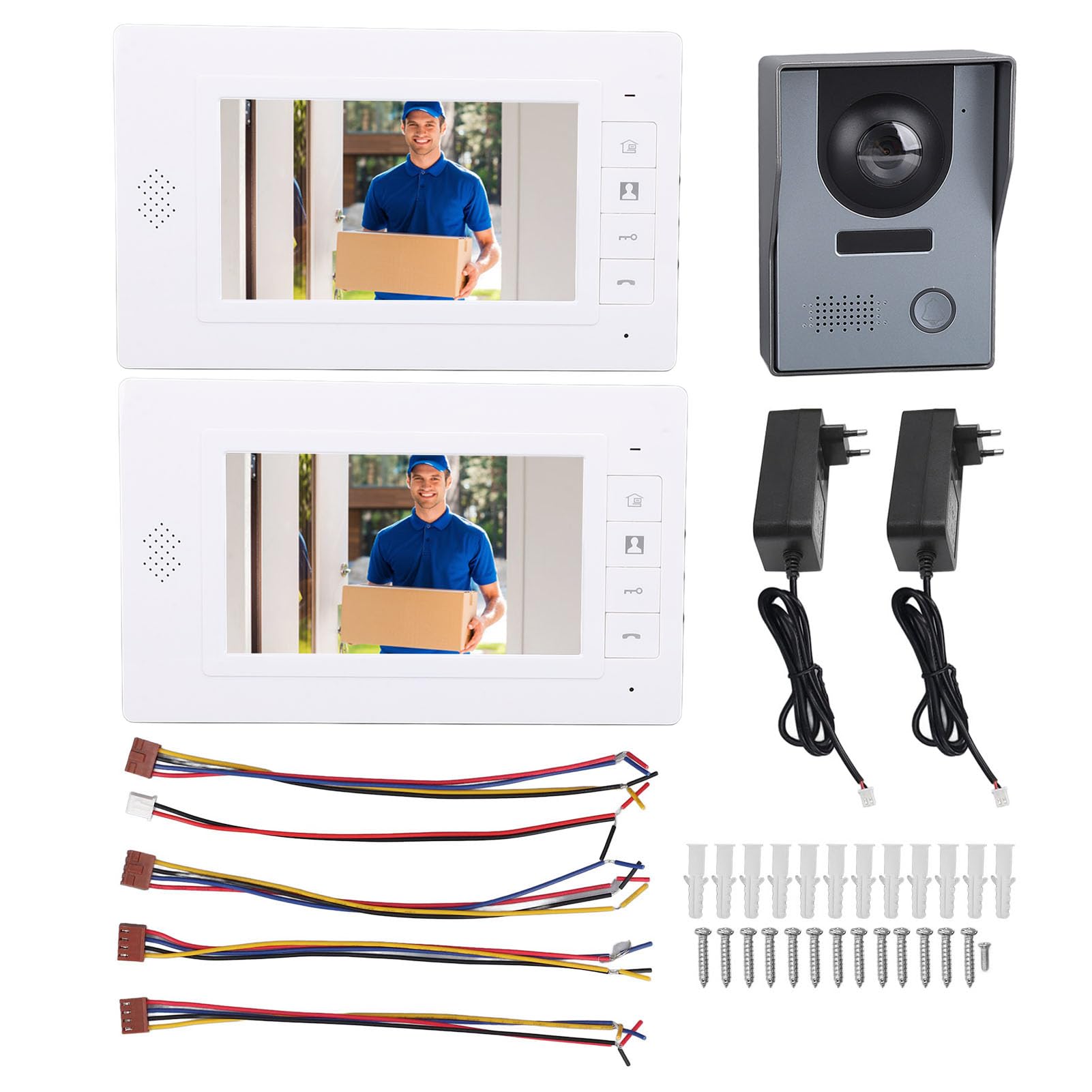 Videocitofono Cablato, Telecamera Videocitofono con 2 Monitor, Schermo a Colori da 7 Pollici, Videocitofono con Citofono Bidirezionale, Grandangolo 120º, 6 LED a Infrarossi