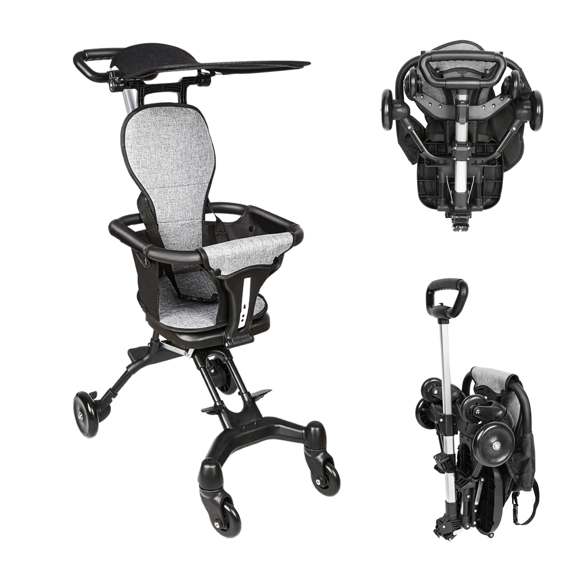 Poussette Canne Compacte Poussette de Voyage Poussettes Compacte Bébé (Noir, Pliable)