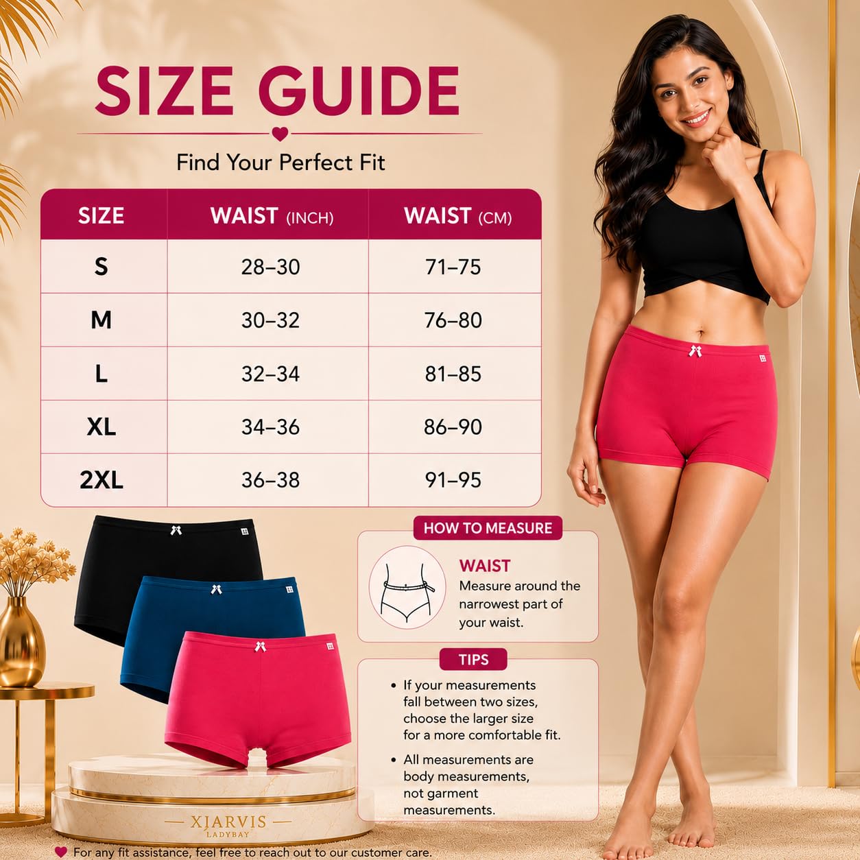 XJARVIS Ladybay Women's Combed Cotton Boy Shorts Mid Rise Full Coverage Stretch Boyleg Underwear, Pack of 3 (Black/Pink/Blue, M) 4