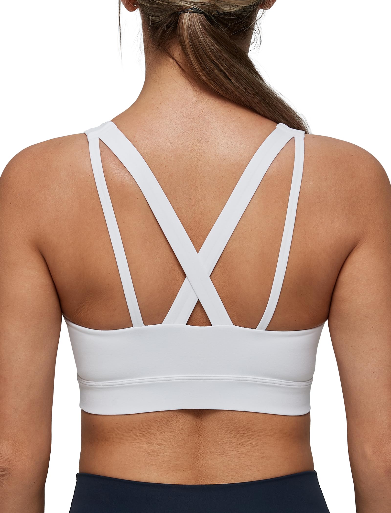 Yvette Sujetador deportivo de yoga con cuello en V y espalda cruzada para mujer, tirantes anchos, soporte ligero, acolchado extraíble, camiseta sin mangas para entrenamiento