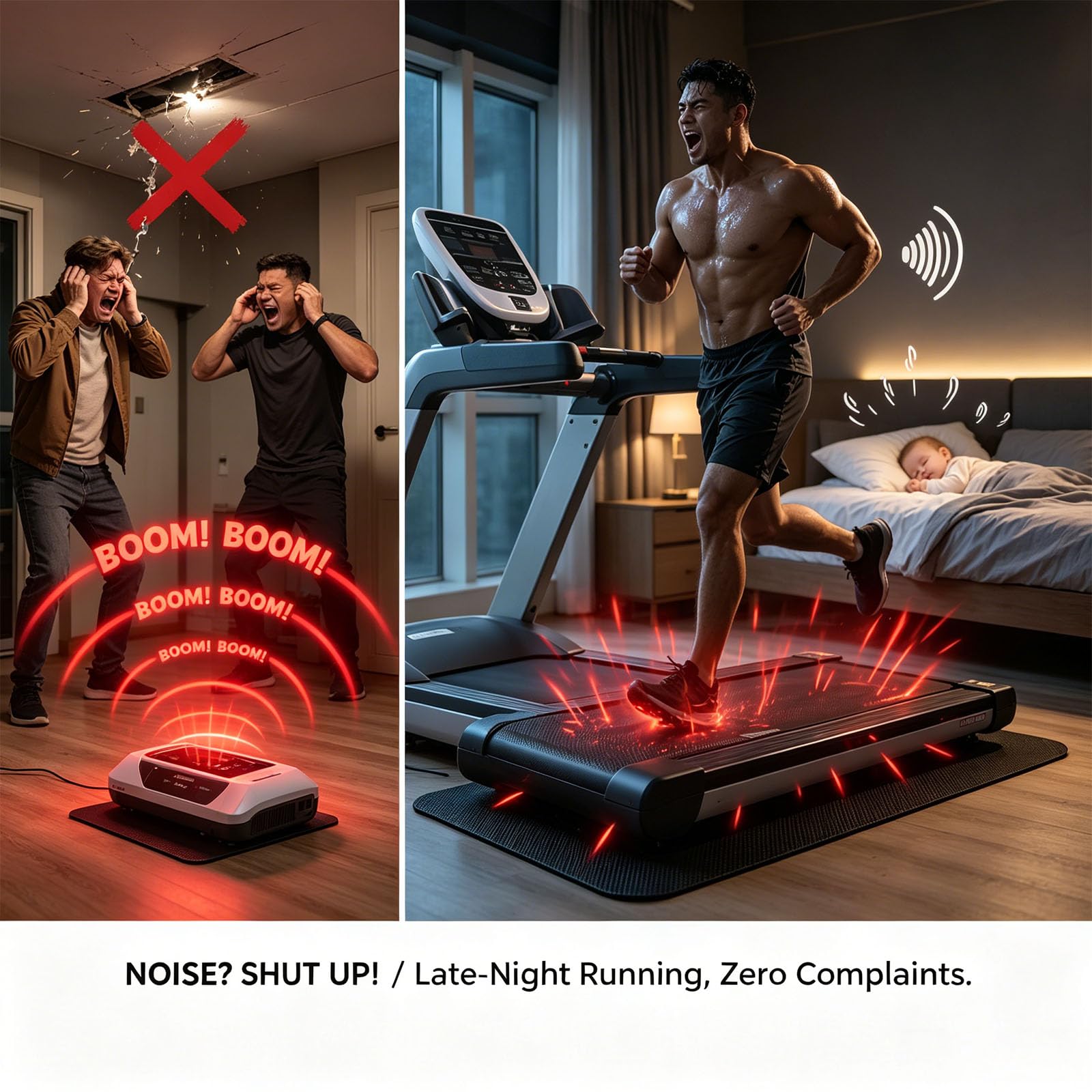 Tapete para cinta de correr, resistente de 4 mm, NBR antivibración, reducción de ruido, para suelos de madera dura, impermeable, antideslizante, para gimnasio y uso doméstico