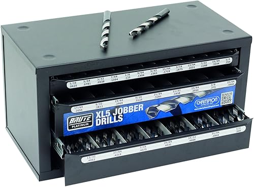 Champion Herramienta de corte D1-XL5-LTD Brute Platinum - Dispensador de brocas, incluye 125 brocas resistentes Jobber D1-XL5-LTD, color negro