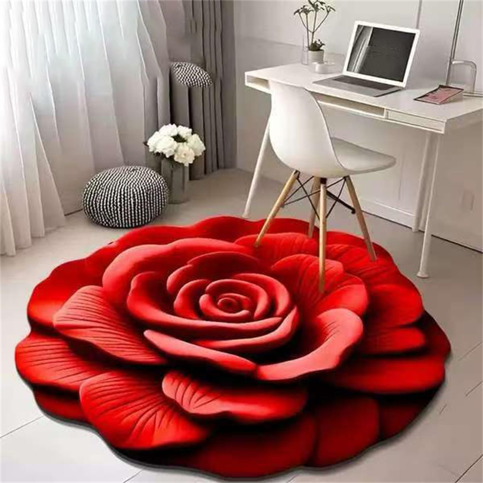 Tappetino in peluche floreale e terra di diatomee, con vista 3D, a forma di fiore, tappetino antiscivolo assorbente per bagno, cucina, soggiorno, ad asciugatura rapida, facile da pulire (blu, 80 x 80