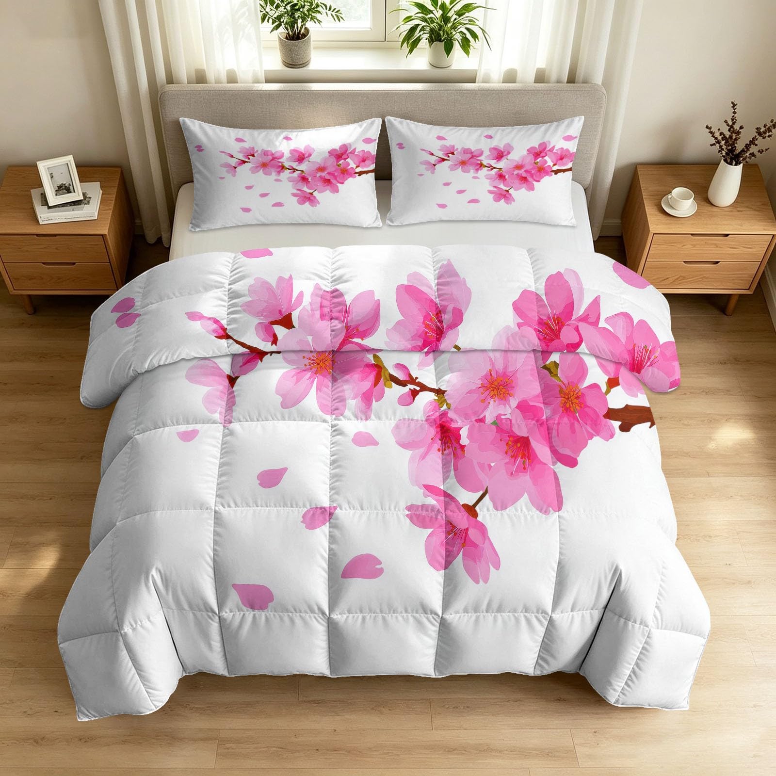 Edredón lavable de 220 x 240 cm con dos fundas relleno nórdico ligero flor de cerezo