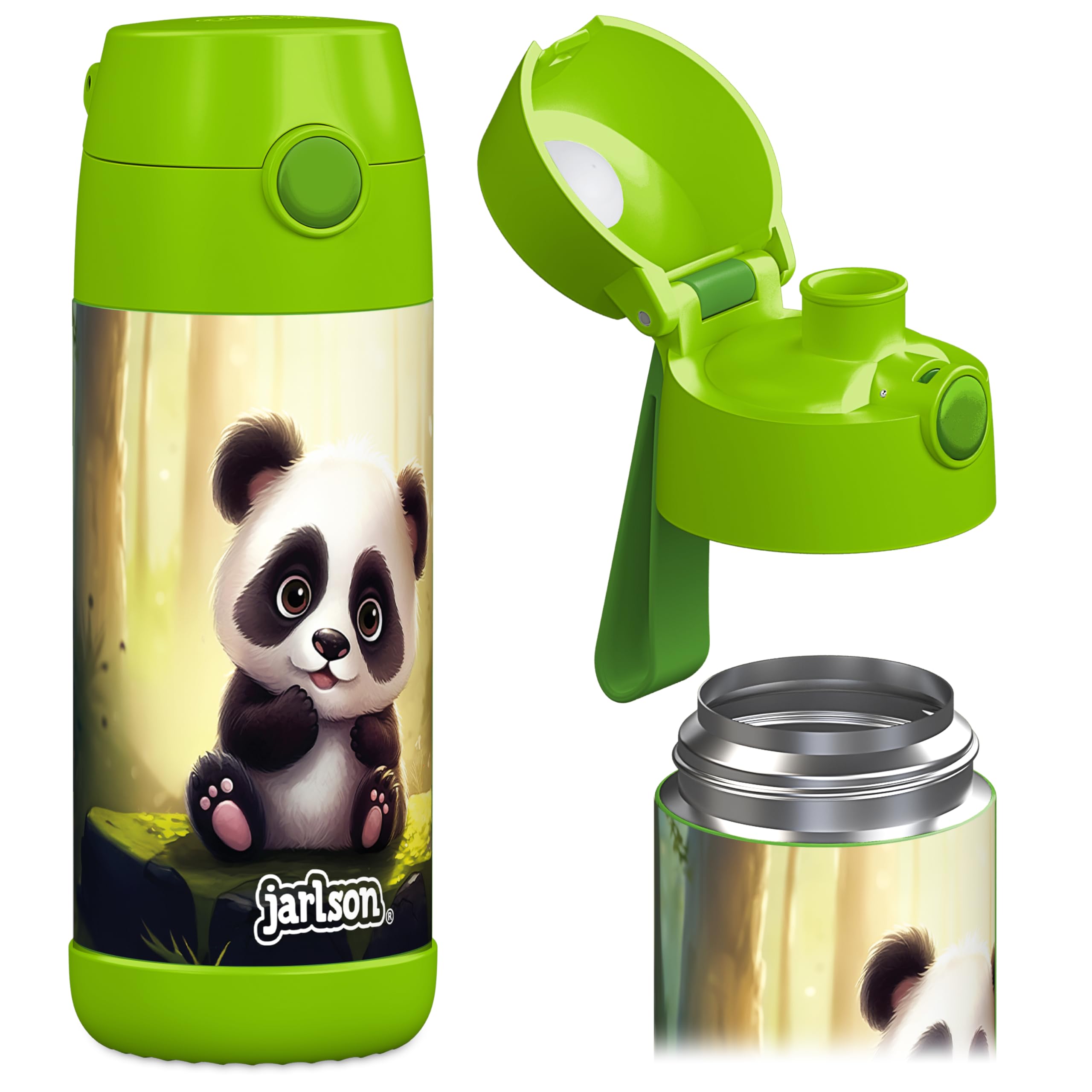 Jarlson® Borraccia Bambini Acciaio Inox MALI, Bottiglia Termica, Senza BPA, Bottiglia Acqua, Termos, Thermos - 350ml - Panda