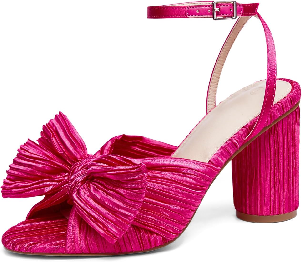 VETASTE Women's Bow Knot Heeled Sandals Bridal Wedding Open Toe Ankle Strap Chunky Heels