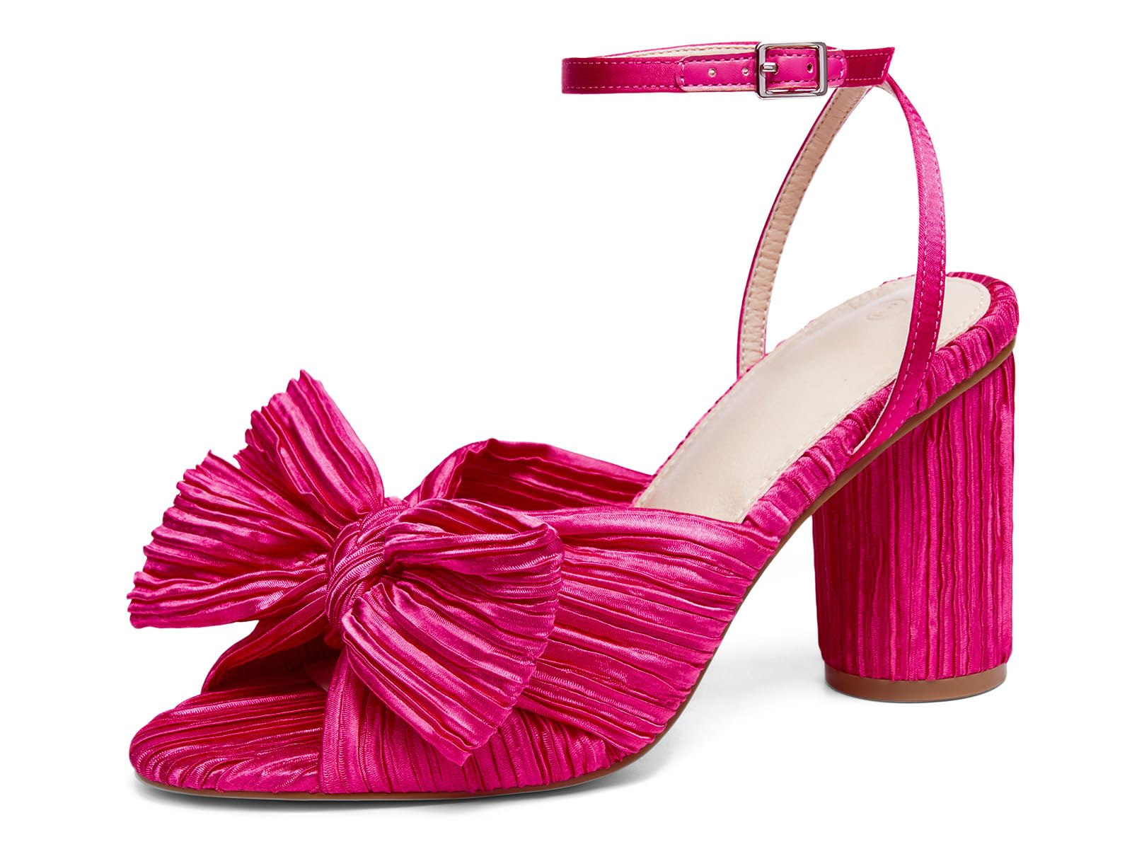 VETASTE Women's Bow Knot Heeled Sandals Bridal Wedding Open Toe Ankle Strap  Chunky Heels