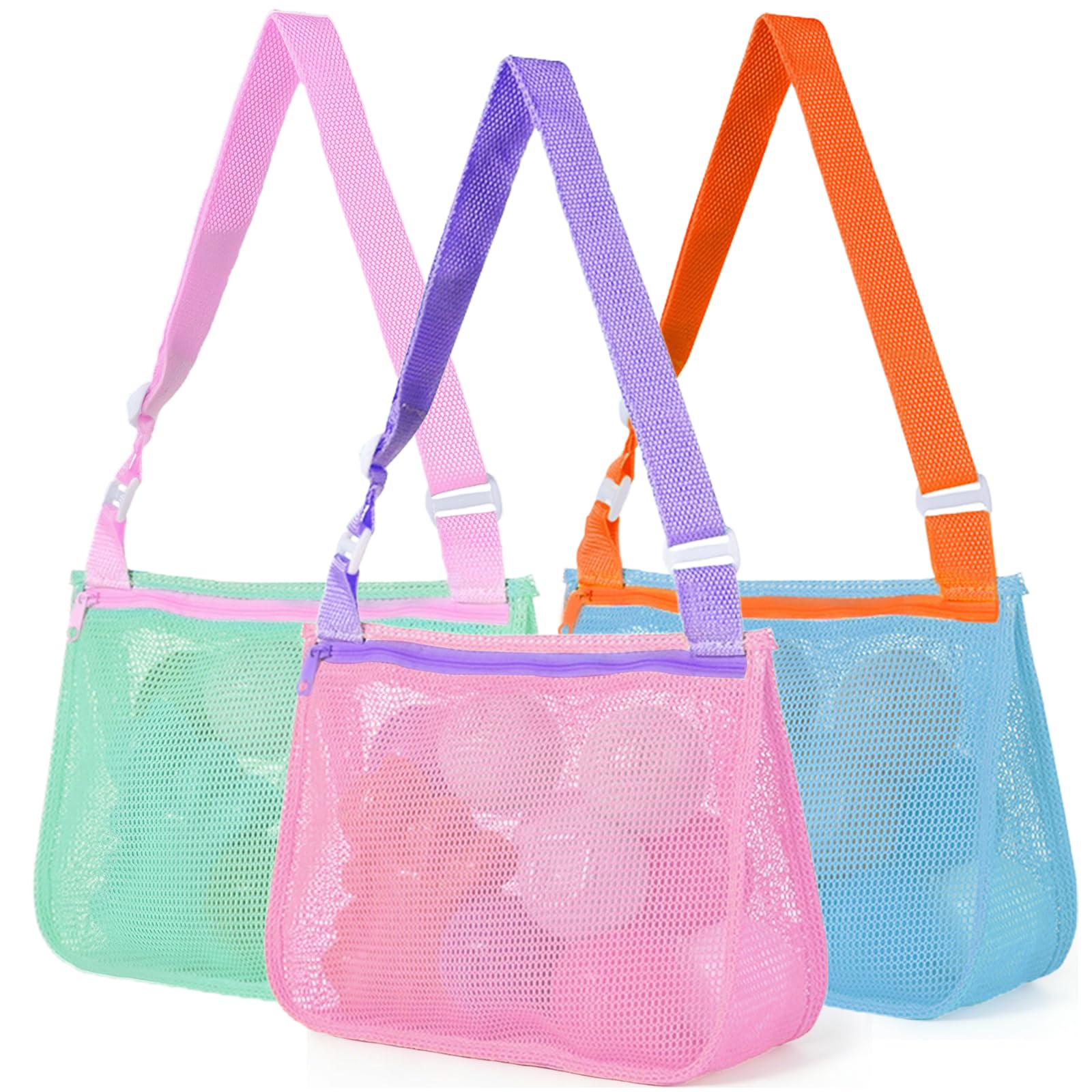 3 Piezas Bolsa de Malla para Juguetes de Playa, Bolsa Juguetes Playa Niños, Bolsas de Recogida de Conchas, Bolsas de Playas Plegable para Piscina, Camping, Viajes (A)