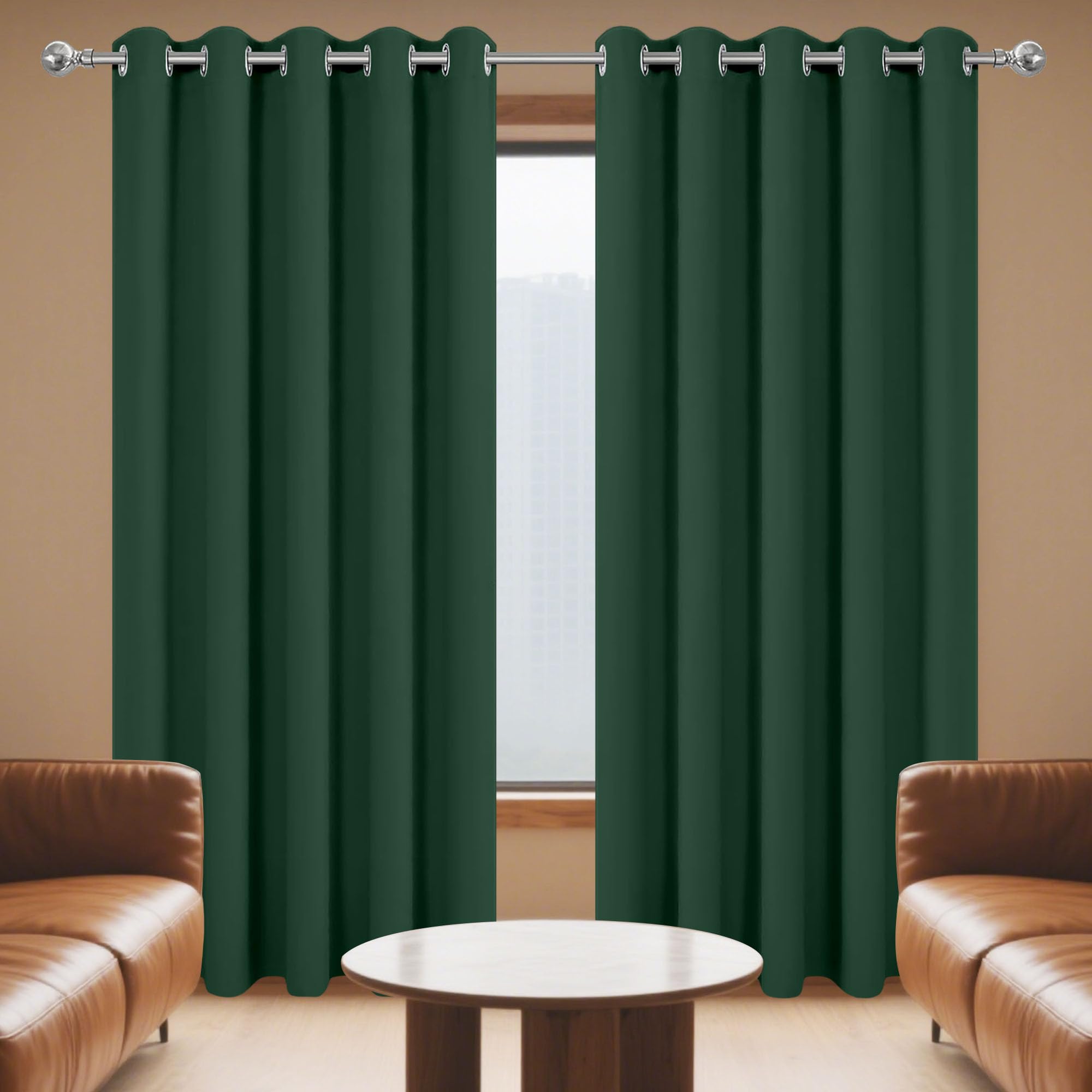 Rideau occultant thermique 170x220 cm vert foncé satiné pour salon