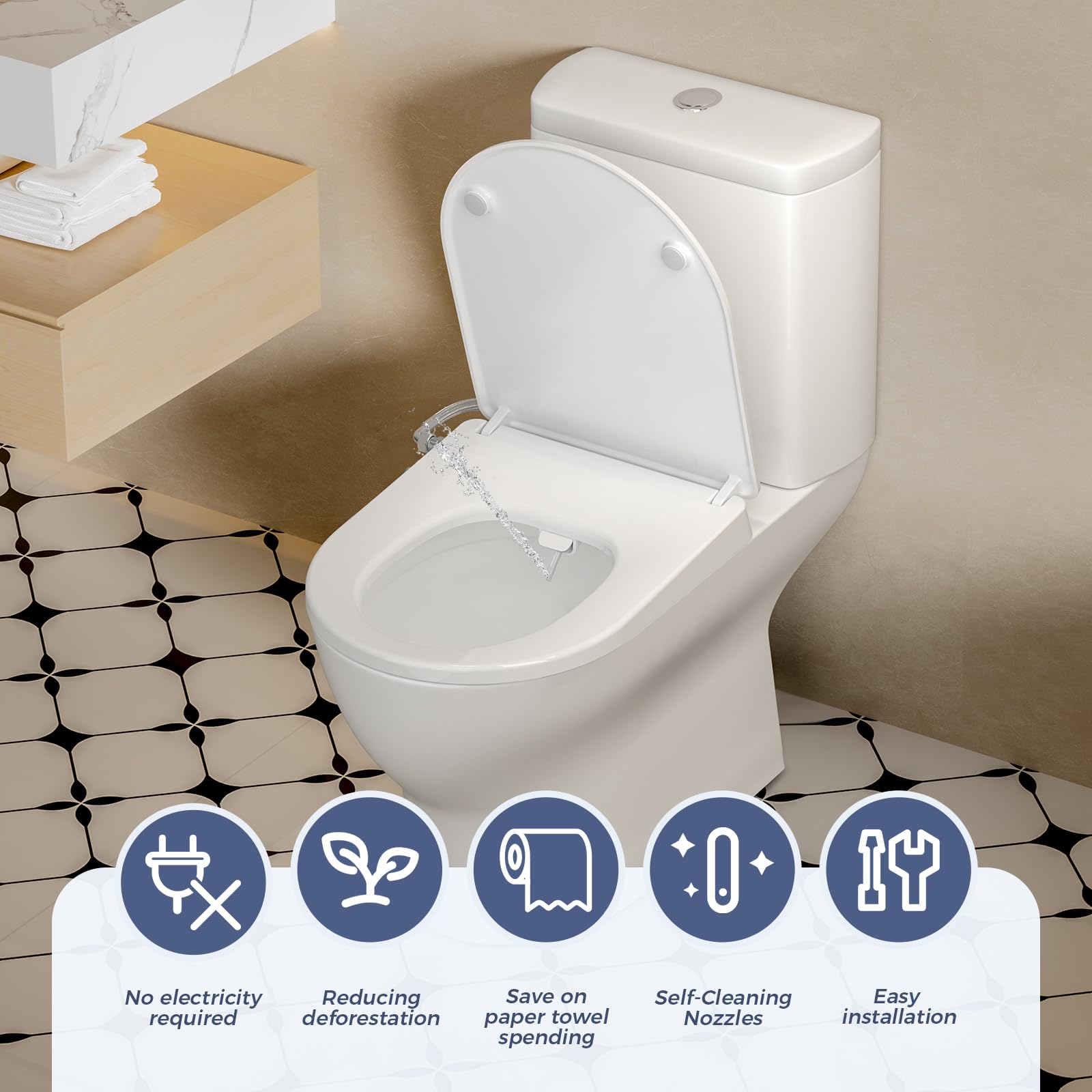 SAMODRA Abattant WC Forme D Bidet Cuvette Toilette Seat Cuvette Toilette Lunette Bidet Toilettes WC Avec Frein De Chute Lavage Des Hanches, Lavage FéMinin & Auto - Nettoyage (Forme D - Bouton)