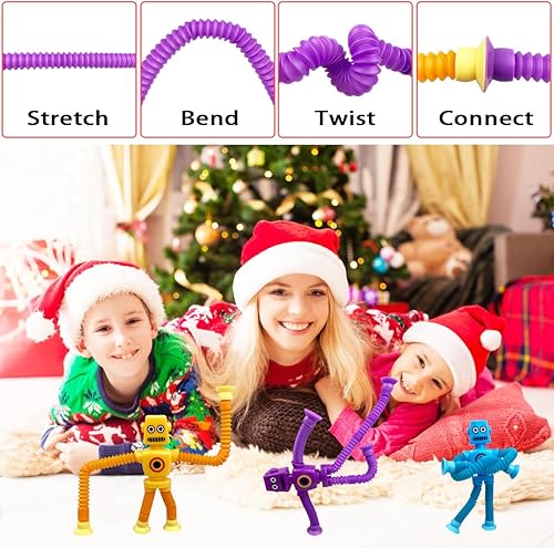 Miniatura 4 de Anditoy Paquete de 4 tubos de succión robot para reventar, juguetes sensoriales para niños y niñas, regalos de Navidad