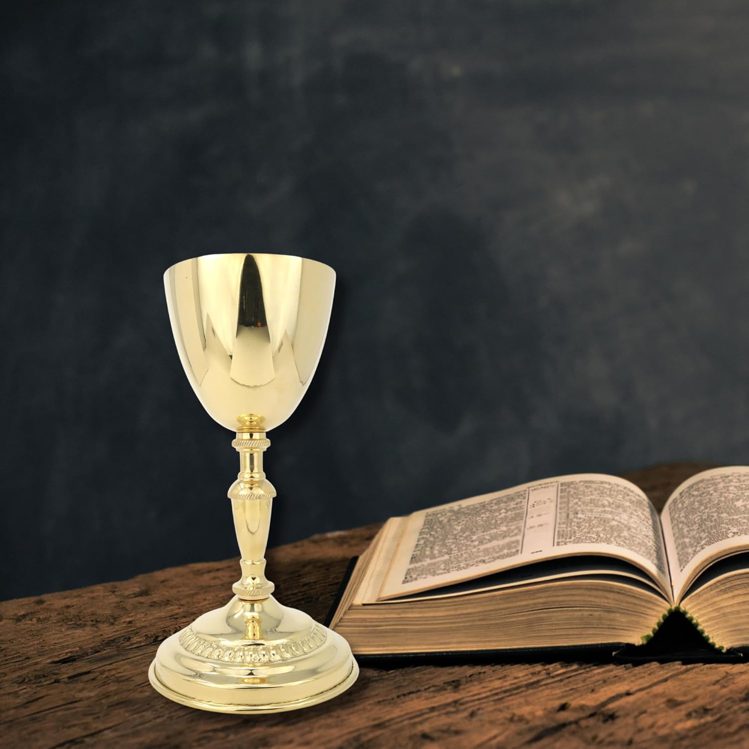 Needzo High Polished Brass Chalice, Altar Goblet for Religious Ceremonies, Communion, and Religious Decor, 7.5 Inches