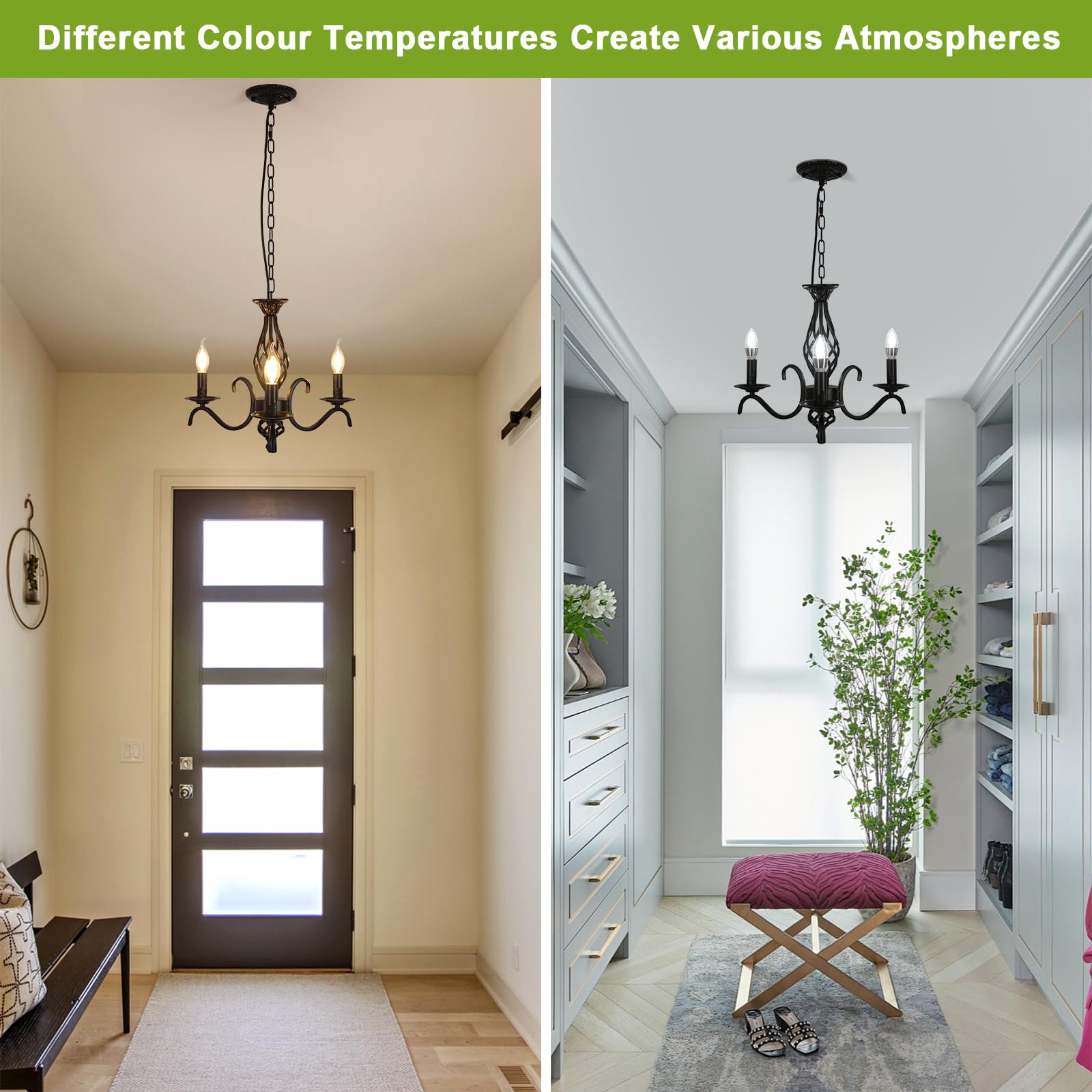 Comely Kronleuchter im Rustikalen Stil, Vintage Pendelleuchte aus Metall Höhenverstellbar, 3-Flammig Deckenlampe Schwarz für Esszimmer Wohnzimmer Schlafzimmer, E14-Fassung