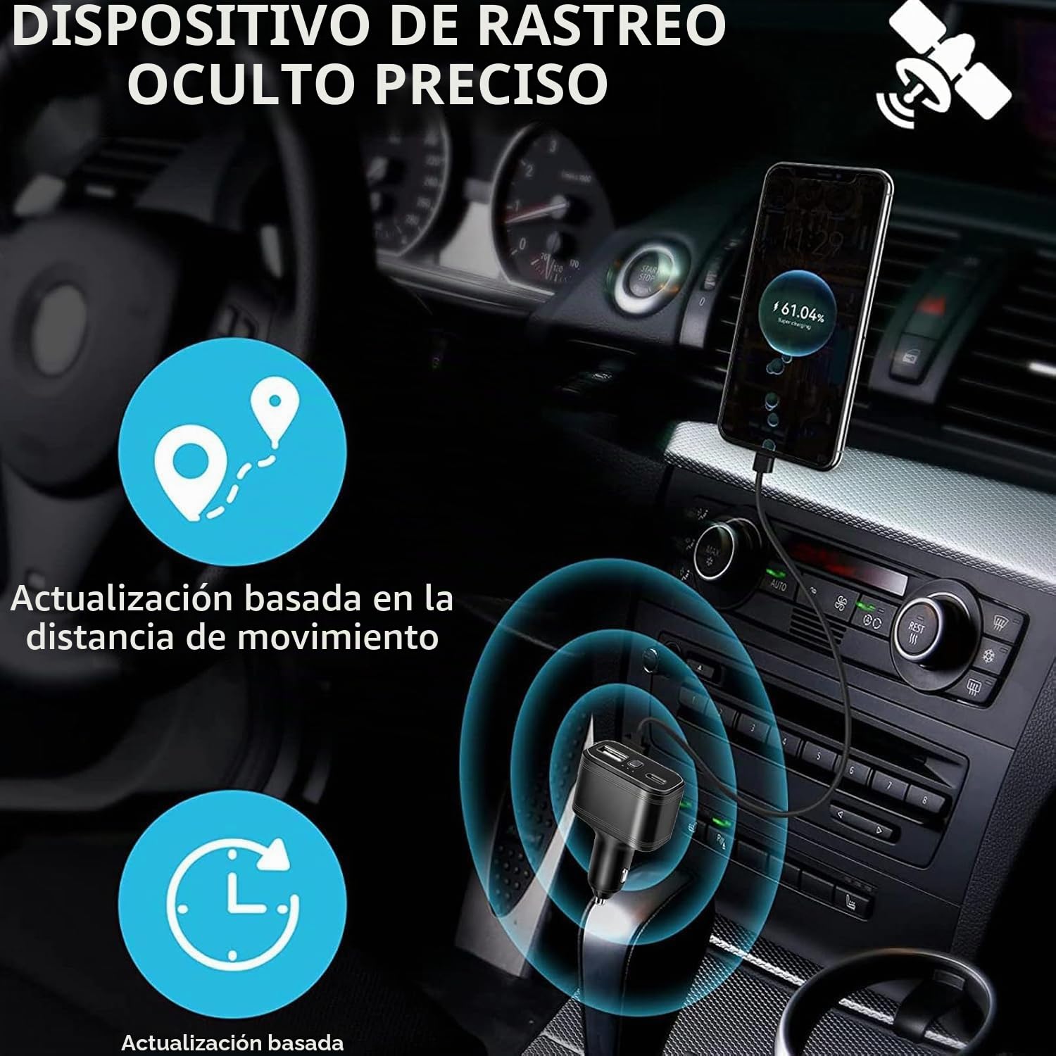 Rastreador GPS 4G LTE, Dispositivo de Seguimiento GPS 4G sin suscripción Coche Encendedor Doble Puerto de Carga USB Tipo C, ubicación en Tiempo Real, Alarma vibratoria, Alarma de cancelación