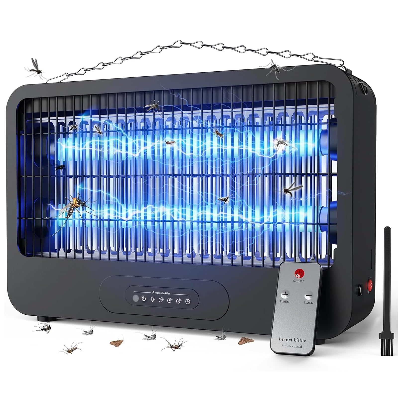 Lampe Anti Moustique 3500V UV 20W Tue Mouche Électrique avec Chaîne Métallique Télécommande Intérieur Extérieur 100m²