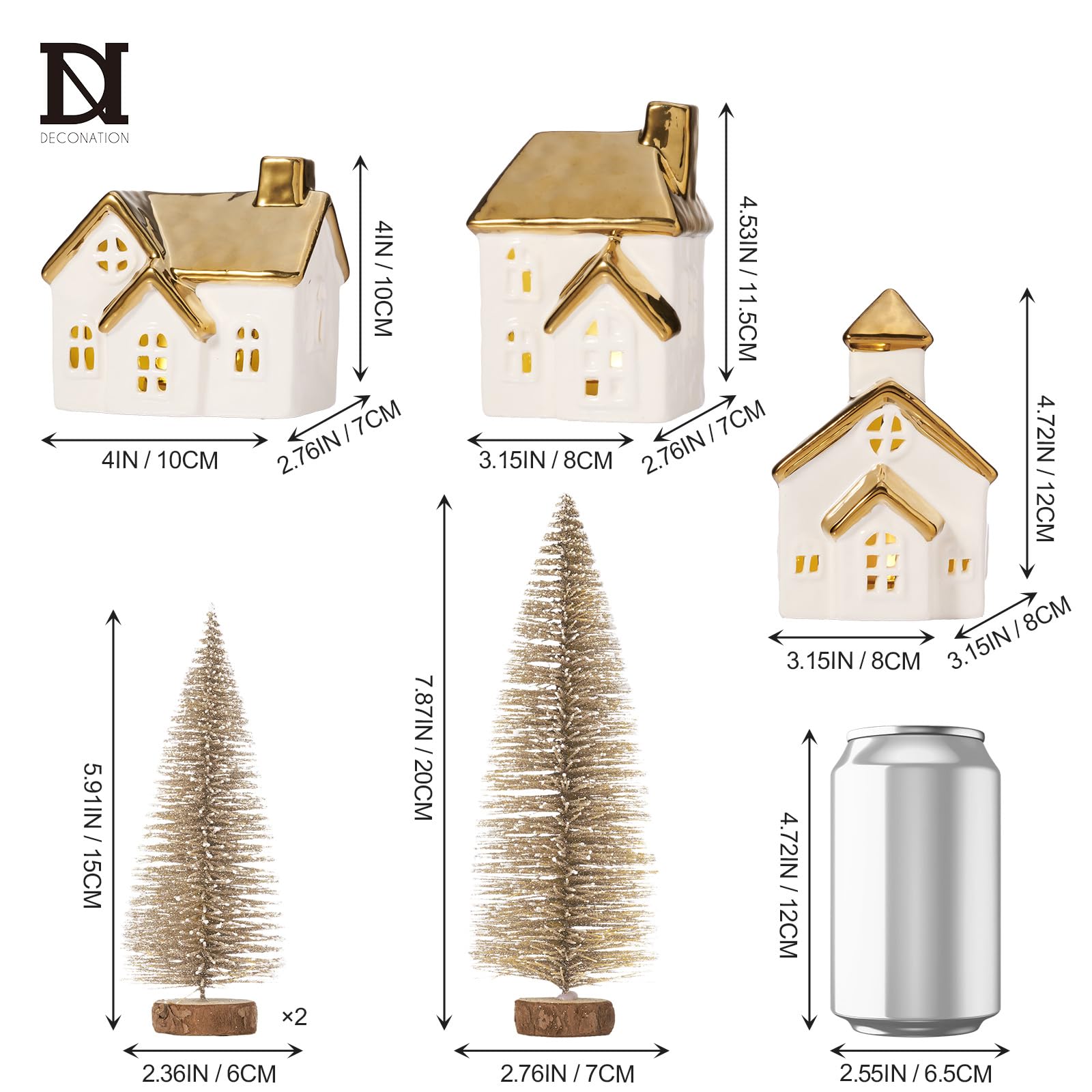 DN DECONATION Weihnachtsdeko Häuser Set, 6-teilig für Tischdeko Innen