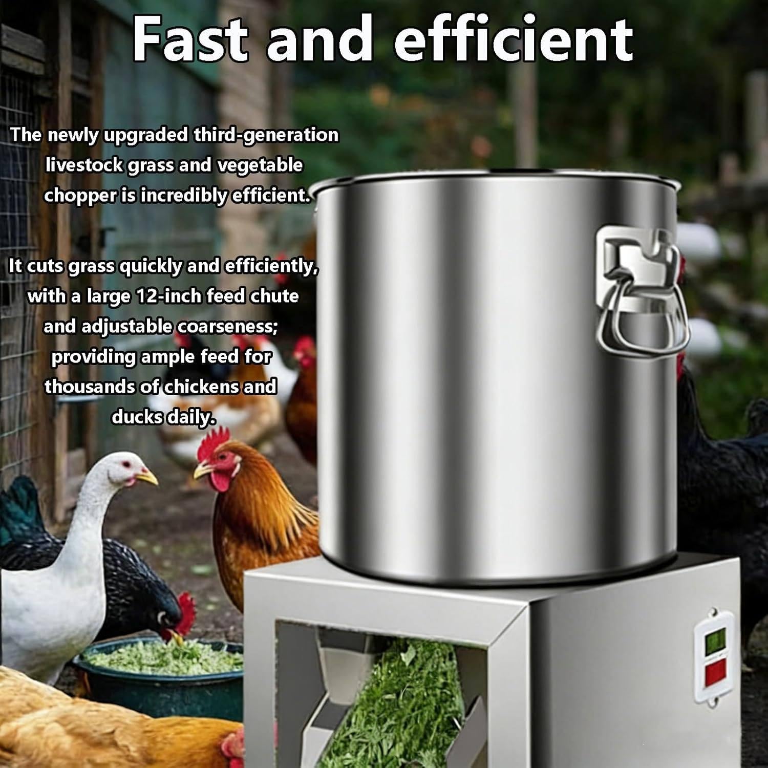 Broyeur pour volailles, trancheuse à légumes Commerciale 1800 W, broyeur Robuste en Acier Inoxydable, Grand Orifice d'alimentation, débit de 50 à 120 kg/h.