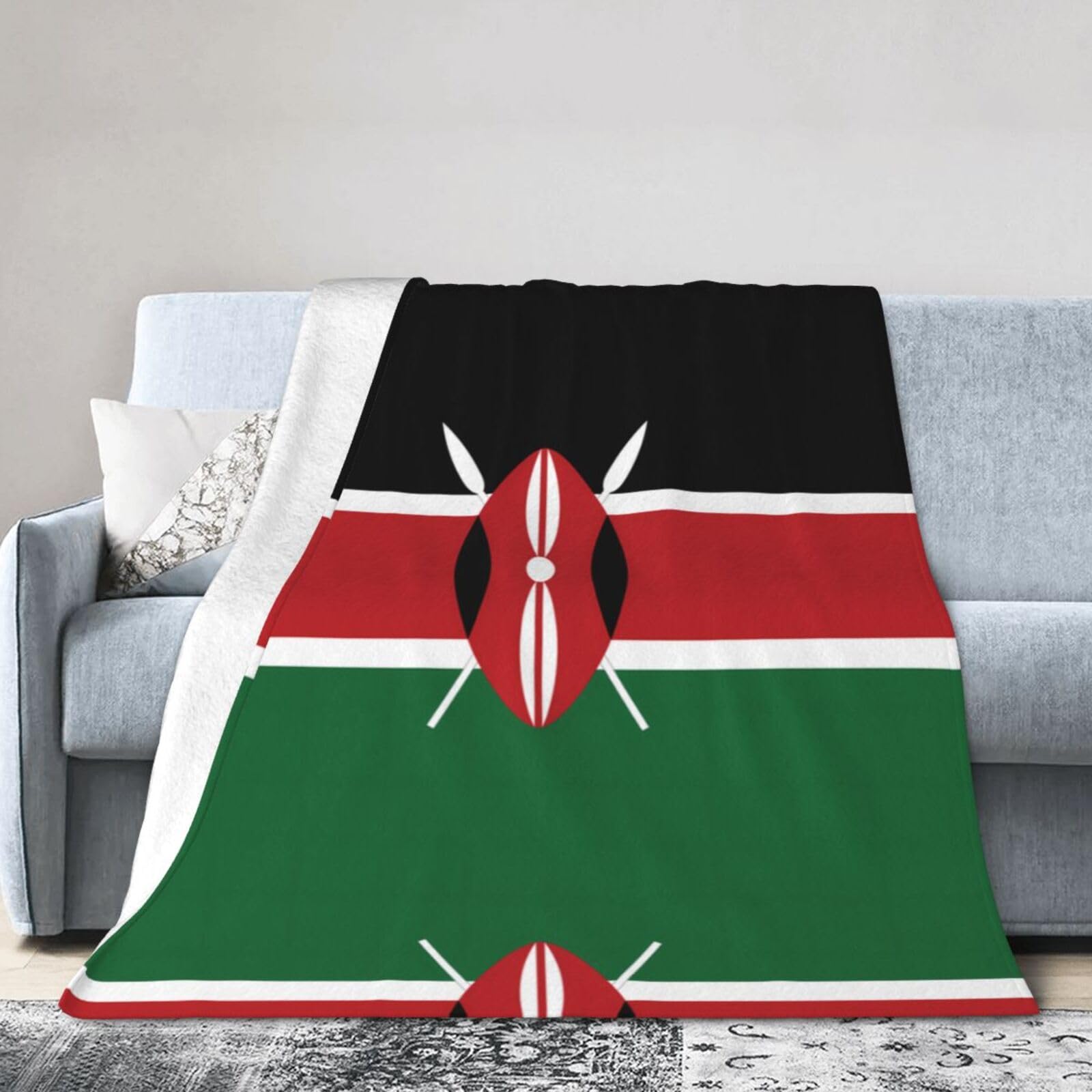 Flag of Kenya 60"x50" Fleece Blanket, Full Size, Super Soft, Suitable for Bed, Sofa, Camping, All Seasons