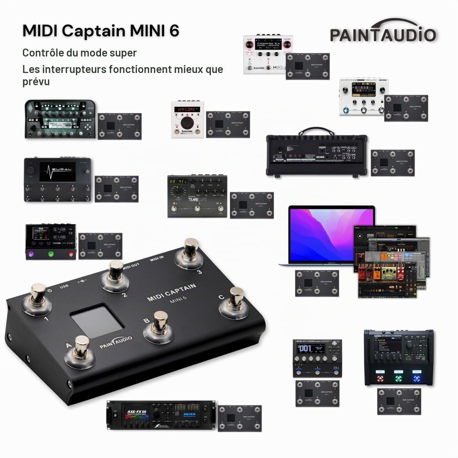 PAINTAUDIO Contrôleur MIDI Captain Nano 4/Mini 6 pieds Multi-Effets Claviers Synthétiseur USB-MIDI Logiciel musical Bias Support tous les PC/CC/Note Commander (MIDI Captain Mini 6)