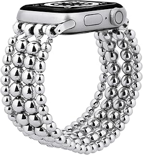 MOFREE Band Compatible for Apple Watch 40mm 38mm 41mm Women Girls, Fashion Handmade Elastic Stretch Beaded Bracelet Strap for iWatch Series 7/SE/6/5/4/3/2/1 Bands40mm/38mm Silver