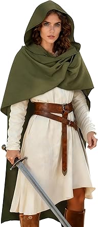 JEGERMIGMedieval Hooded Cloak Renaissance Costume Cape Halloween Wizard Sorcerer Cosplay