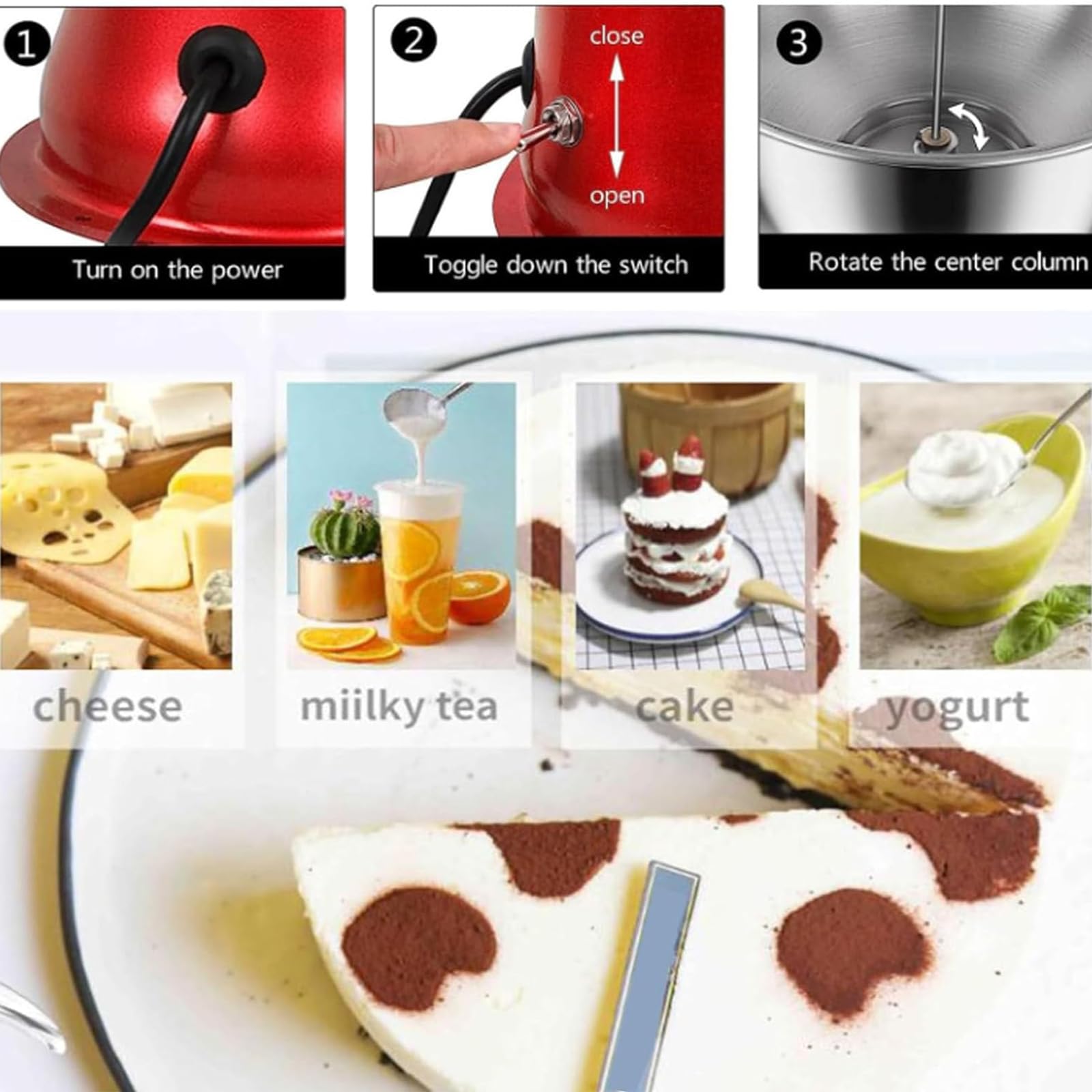 Espumador de leche, separador de crema, separador eléctrico de mantequilla de leche fresca de acero inoxidable, con bandeja de separación de 15 capas, caudal ajustable, fácil de usar, para g