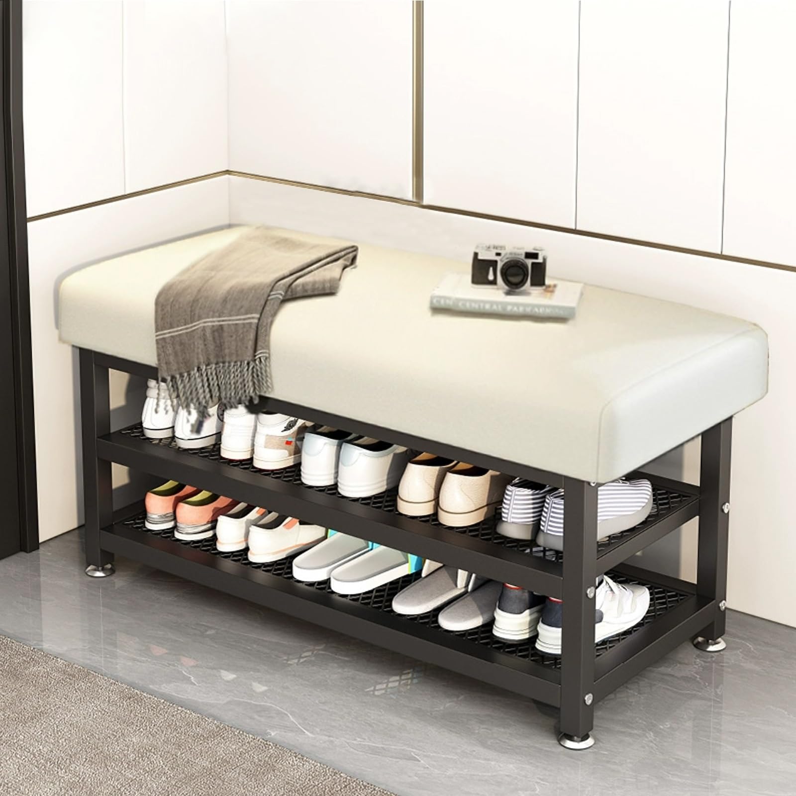 Rangement chaussures entrée fini le désordre avec ce banc assis rembourré