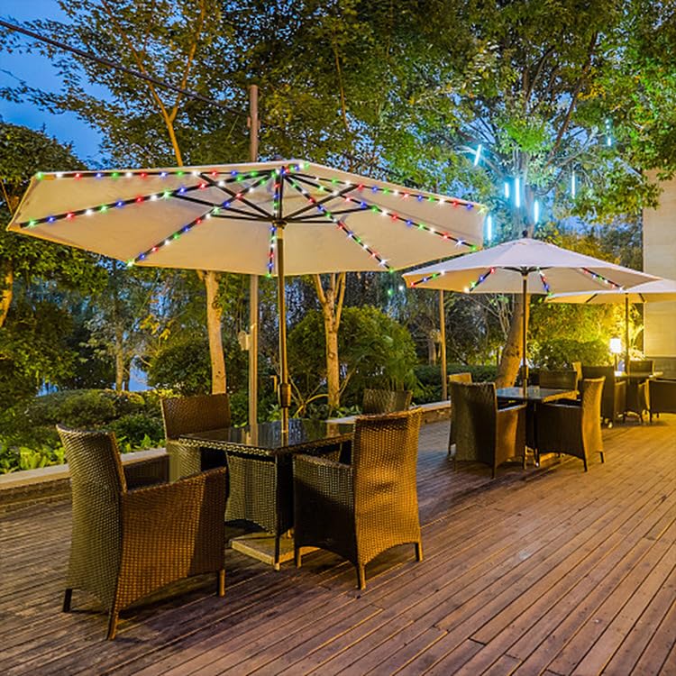Miniatura 4 de AMZSTAR Luces para sombrilla de patio, funciona con pilas, 104 LED, 8 modos, luz de sombrilla con control remoto, temporizador, regulable, cadena de