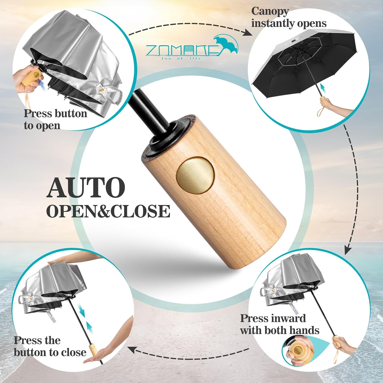 ZOMAKE UV Umbrella for Sun Protection UPF 50+,43 Inch Travel Compact Sun Umbrellas UV Blocking Small Auto Open Portable for Walking - Image 5