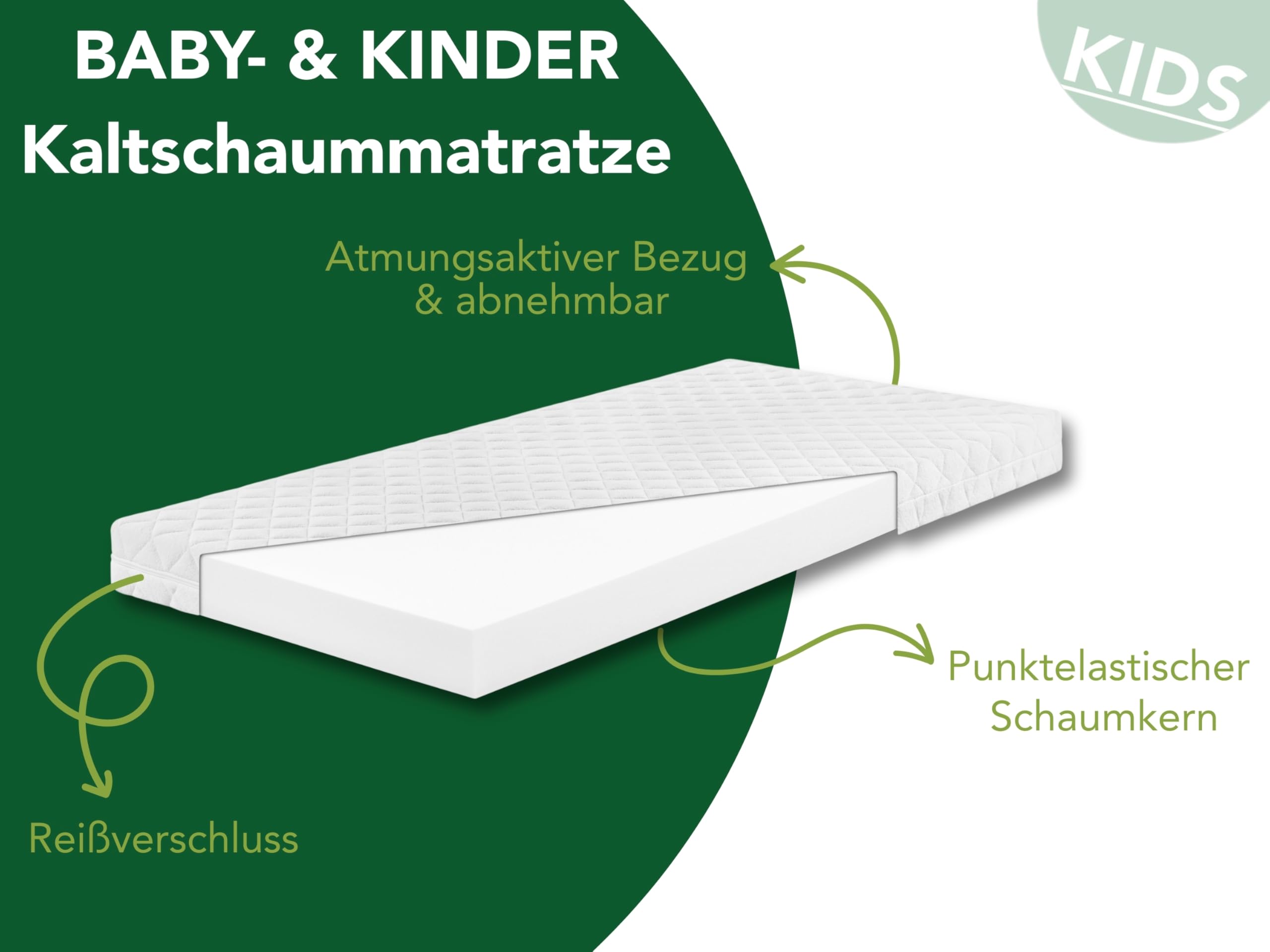 DREAMSTAR Ergo Kids Junior Babymatratze und Kindermatratze | Öko-TEX® | hautfreundlicher Bezug abnehmbar und waschbar bei 95 Grad | 80 x 160 cm