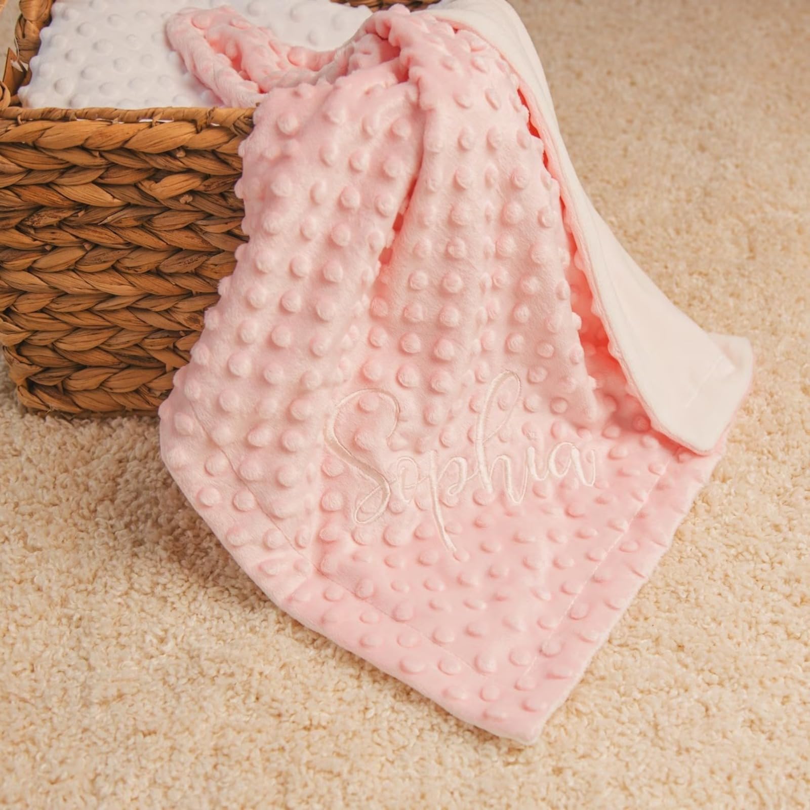 Couverture Bébé Personnalisée Avec Prénom - Flanelle Rose 76x100cm - Résistante Au Boulochage - Idéale Cadeau Naissance