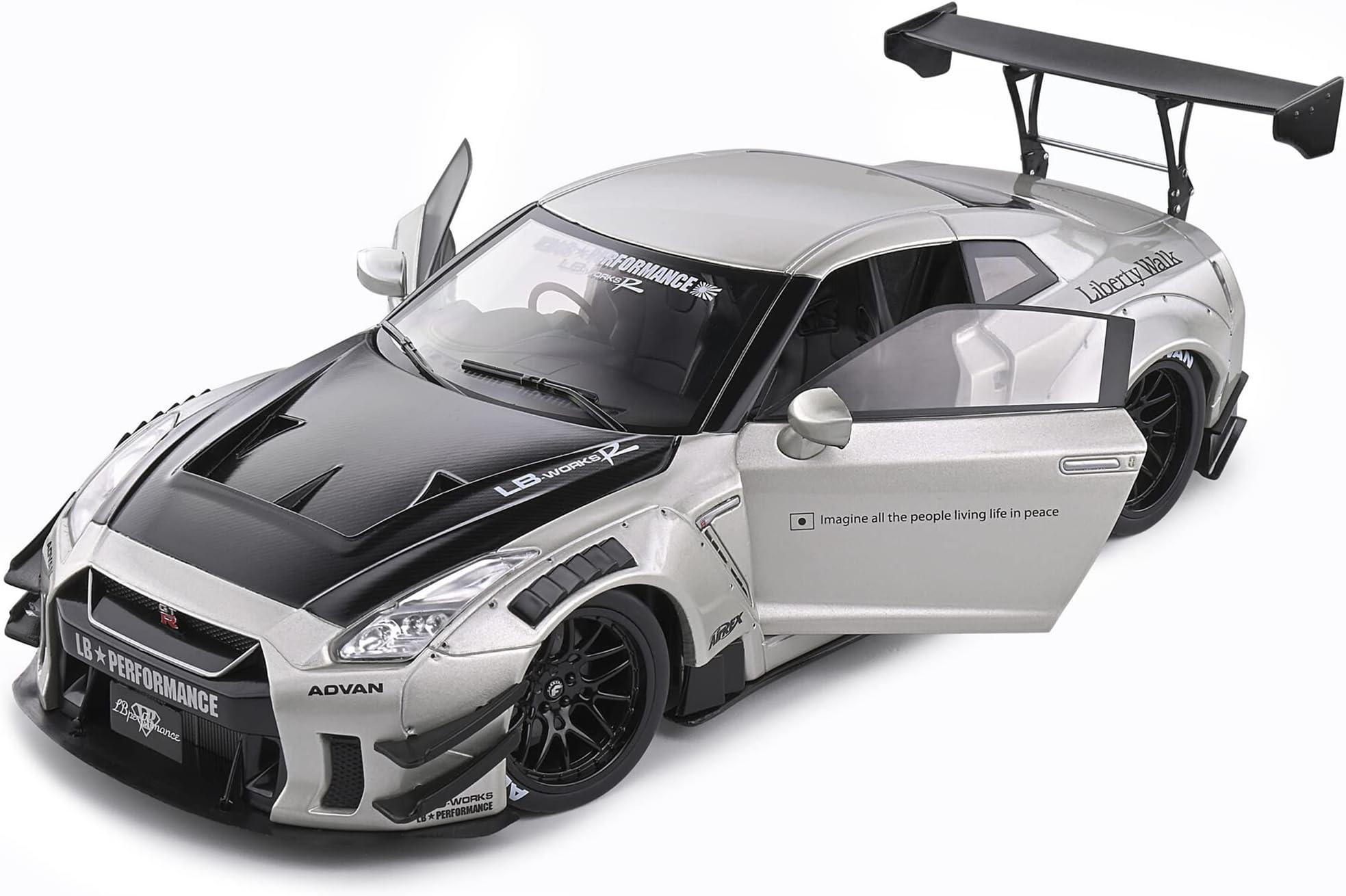 2020 GT-R (R35) RHD (Right Hand Drive) Liberty Walk Body Kit Pearl Gray Metallic with Carbon Hood 1/18 Diecast Model Car by Solido S1805802
